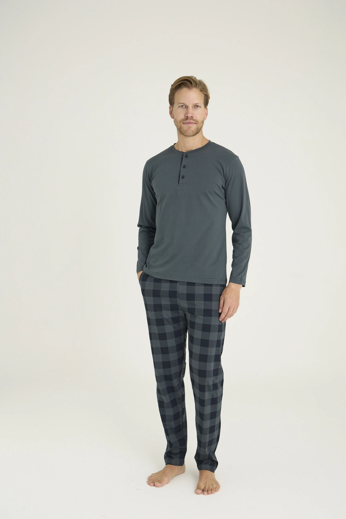 Kocabey 9221 Erkek Midi Yaka Pijama Takım