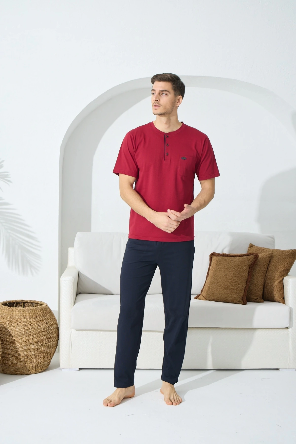 Kocabey 9514 Erkek Midi Yaka Kısa Kol Pijama Takım