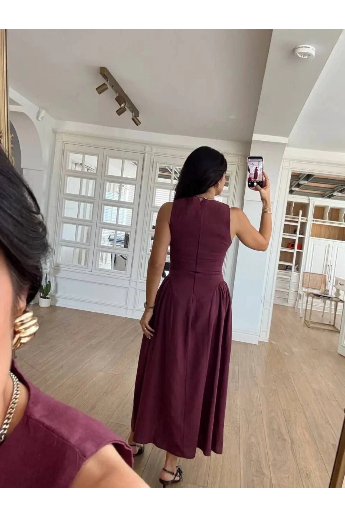 Kolsuz Uzun Kabardin Elbise - Bordo