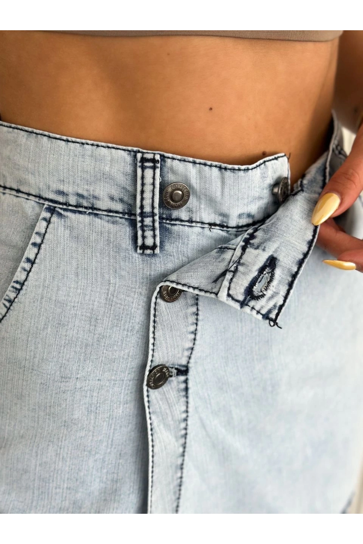 Kot Jeans Kesimetrik Kesim Cepli Şortlu Etek - Gri