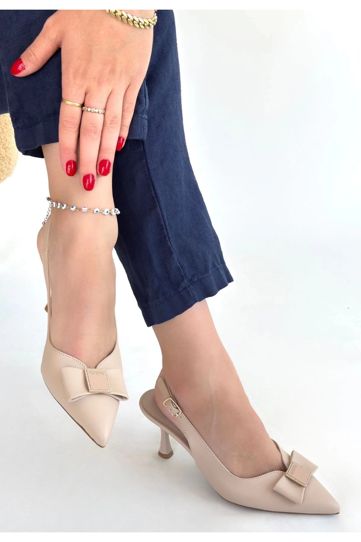 Leyya Bej Cilt Topuklu Ayakkabı