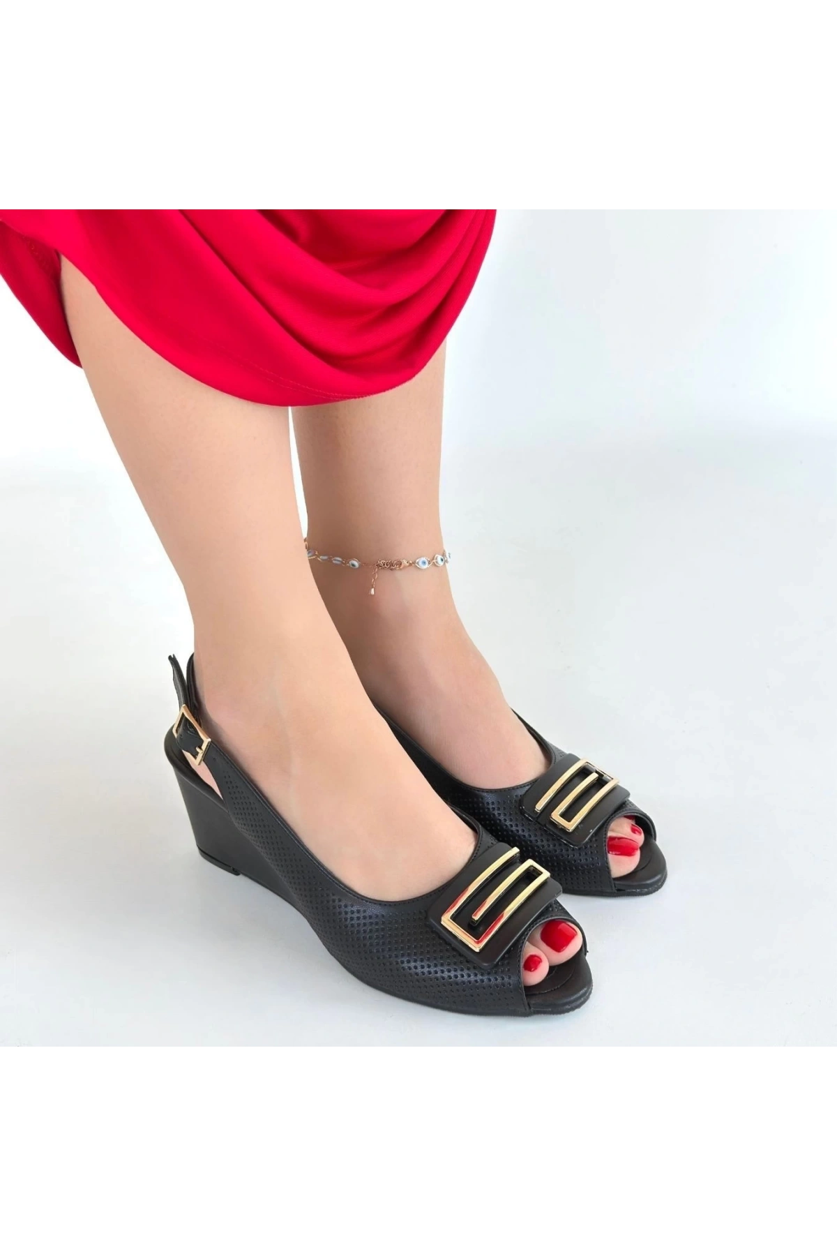 Mamba Siyah Cilt Dolgu Topuk Ayakkabı