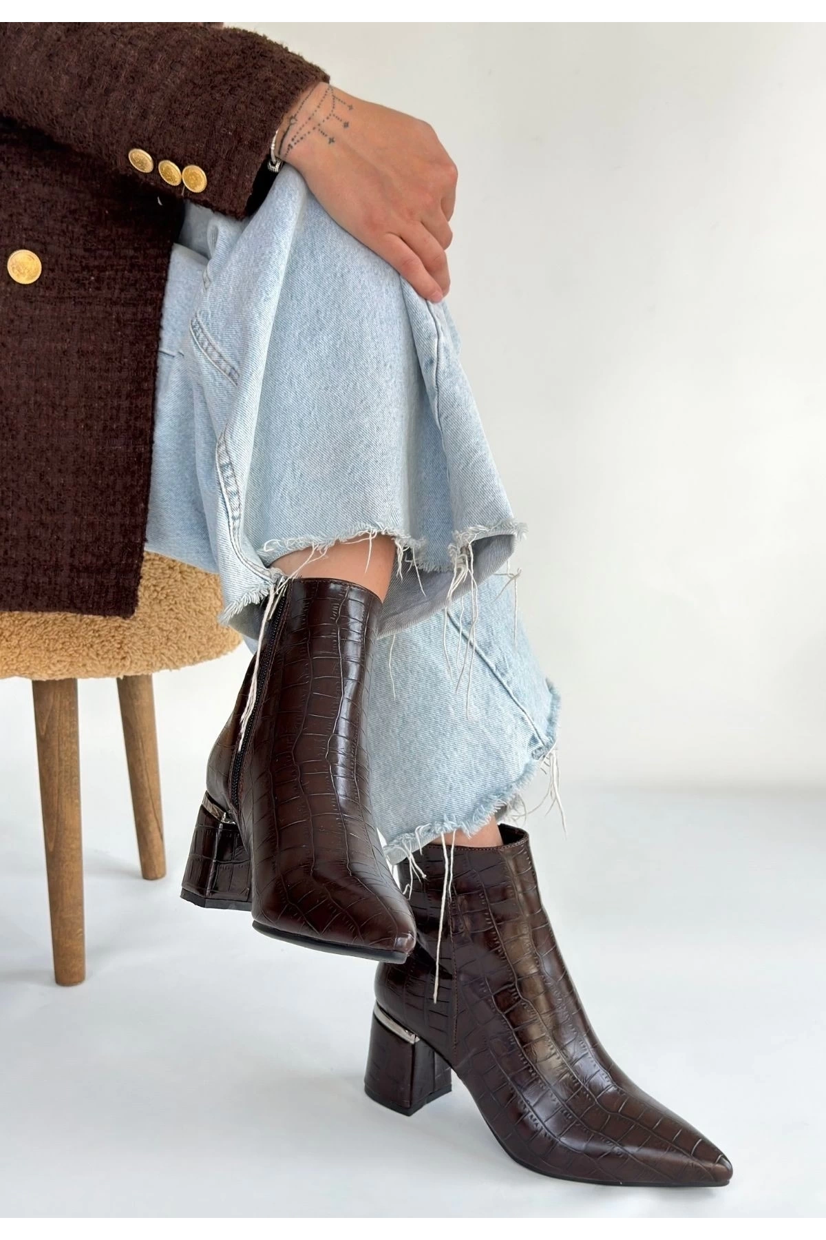 Meça Kahverengi Cilt Topuklu Bot