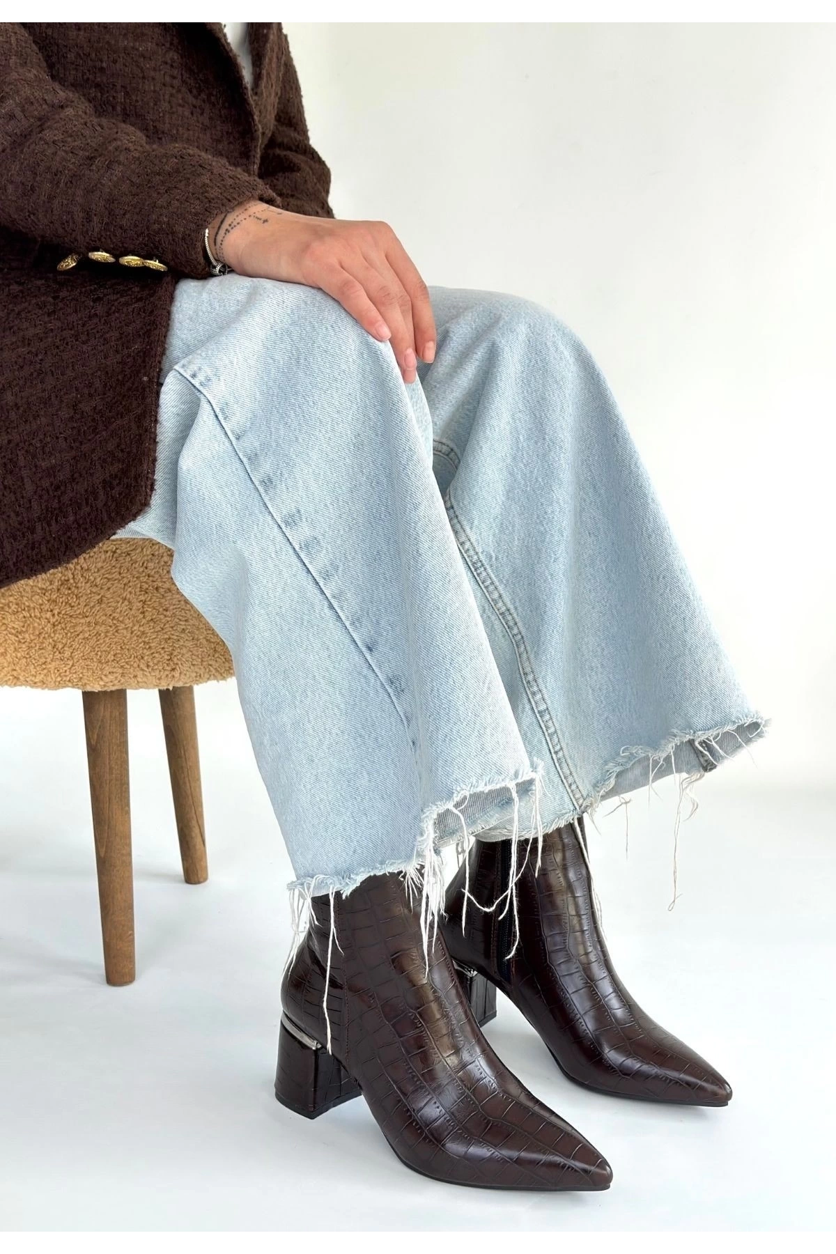 Meça Kahverengi Cilt Topuklu Bot