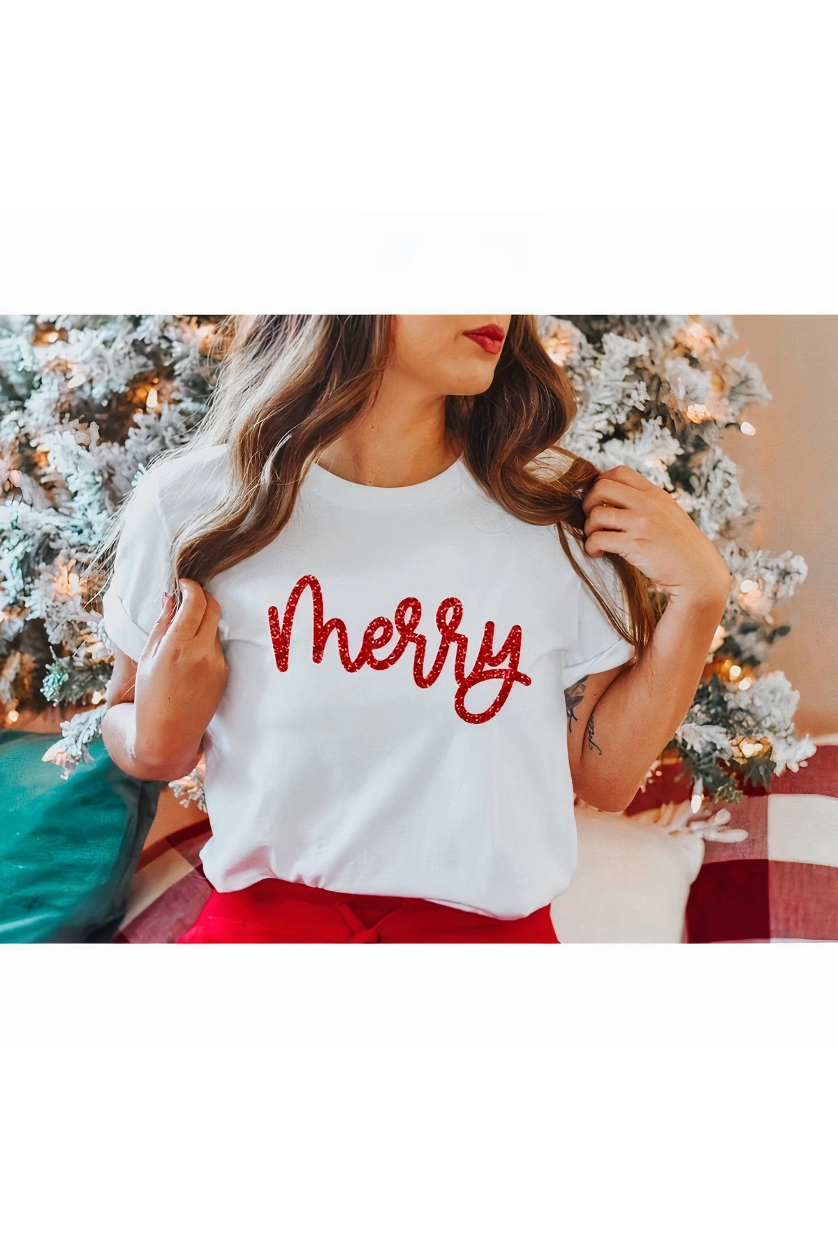 Merry Baskılı T-shirt - Beyaz