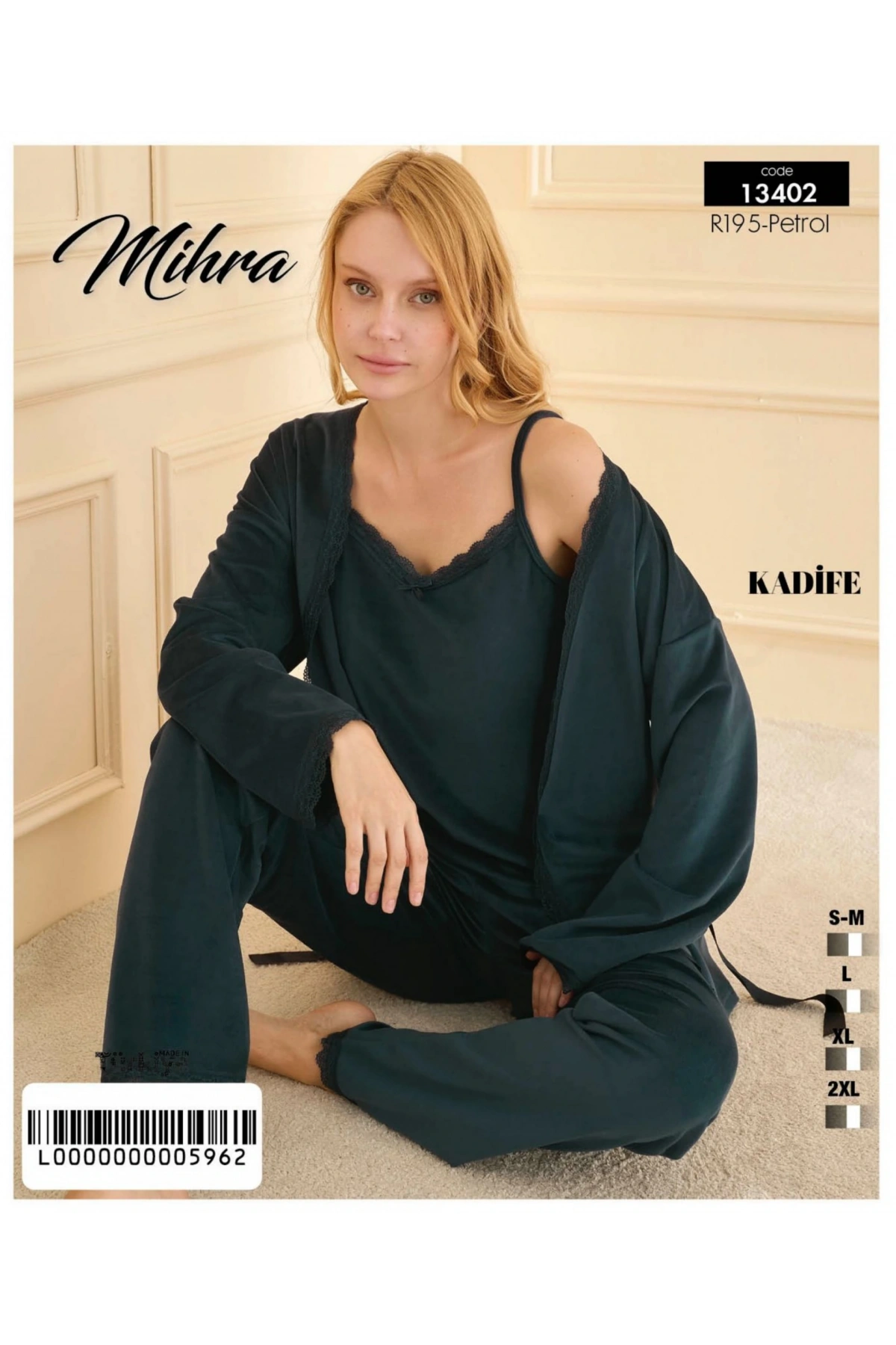 Mihra 13402 Kadın Kadife 3Lü Pijama Takımı