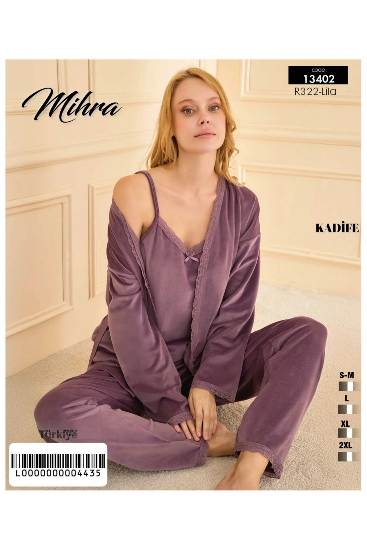 Mihra 13402 Kadın Kadife 3Lü Pijama Takımı