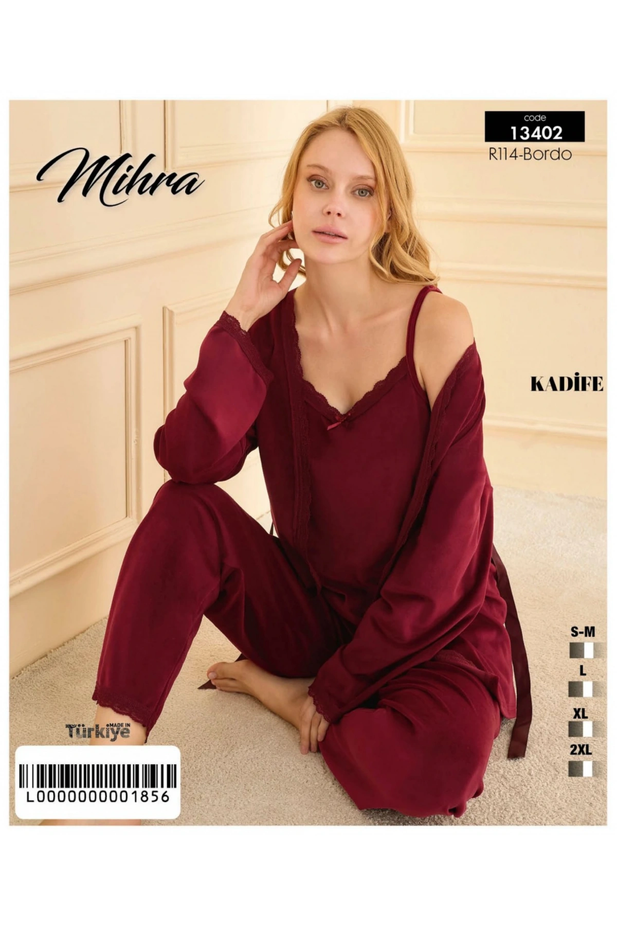 Mihra 13402 Kadın Kadife 3Lü Pijama Takımı