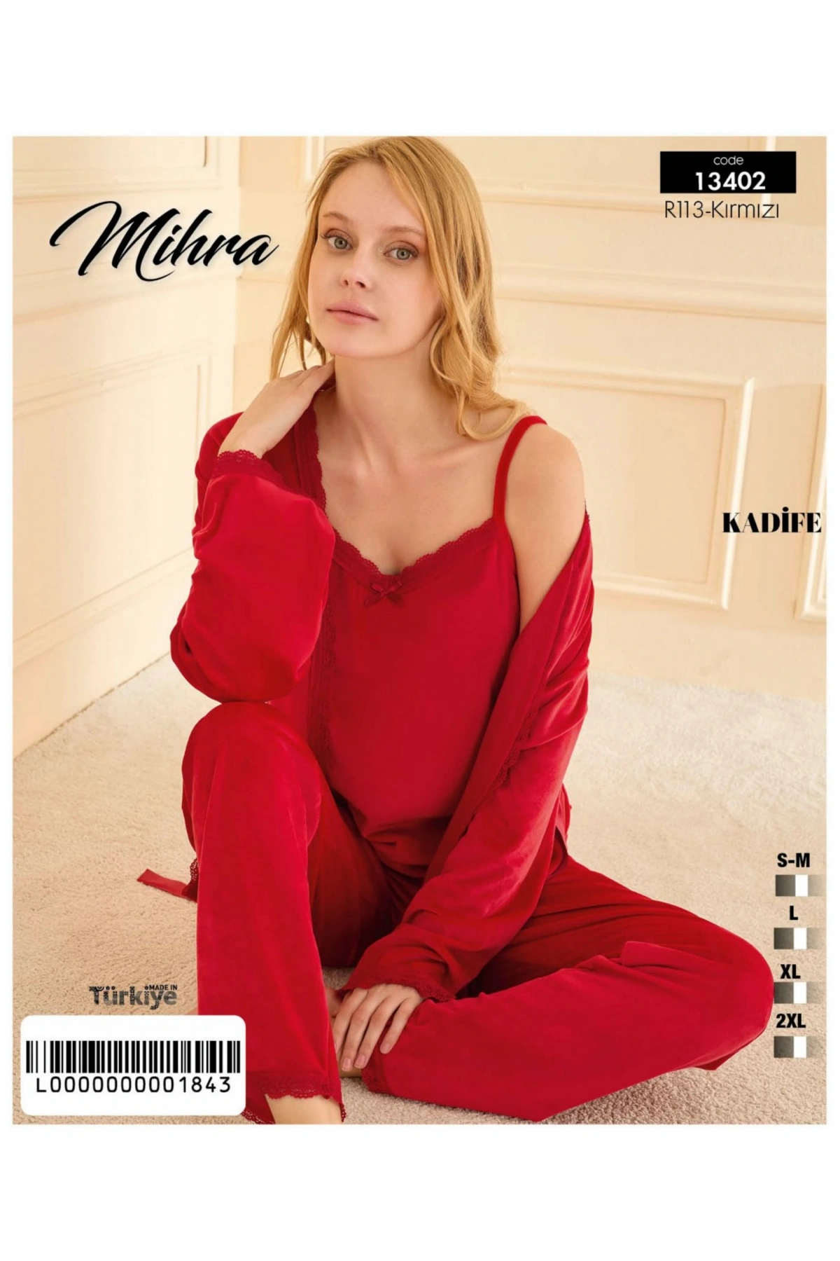 Mihra 13402 Kadın Kadife 3Lü Pijama Takımı