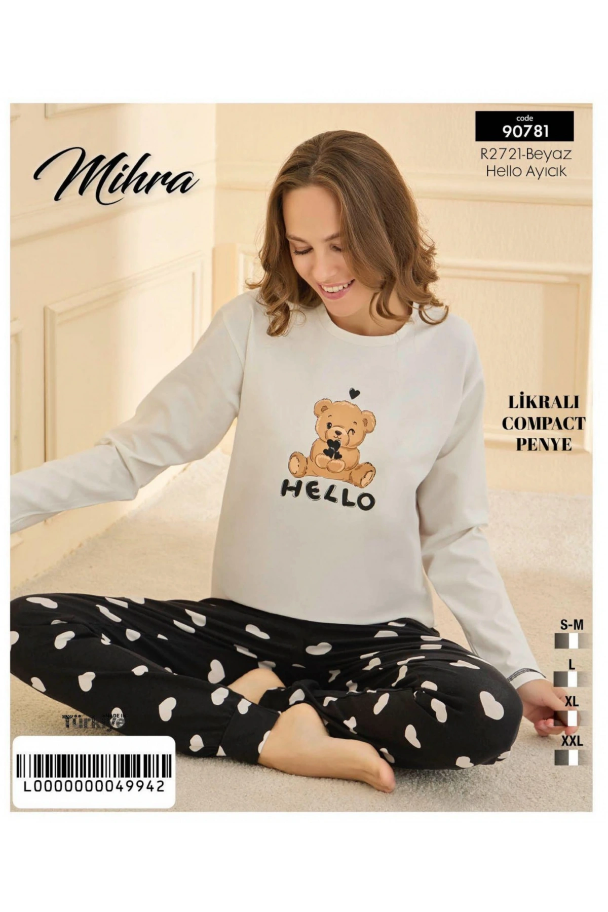 Mihra 90781 Kadın Ayıcıklı Uzun Kol Pijama Takımı