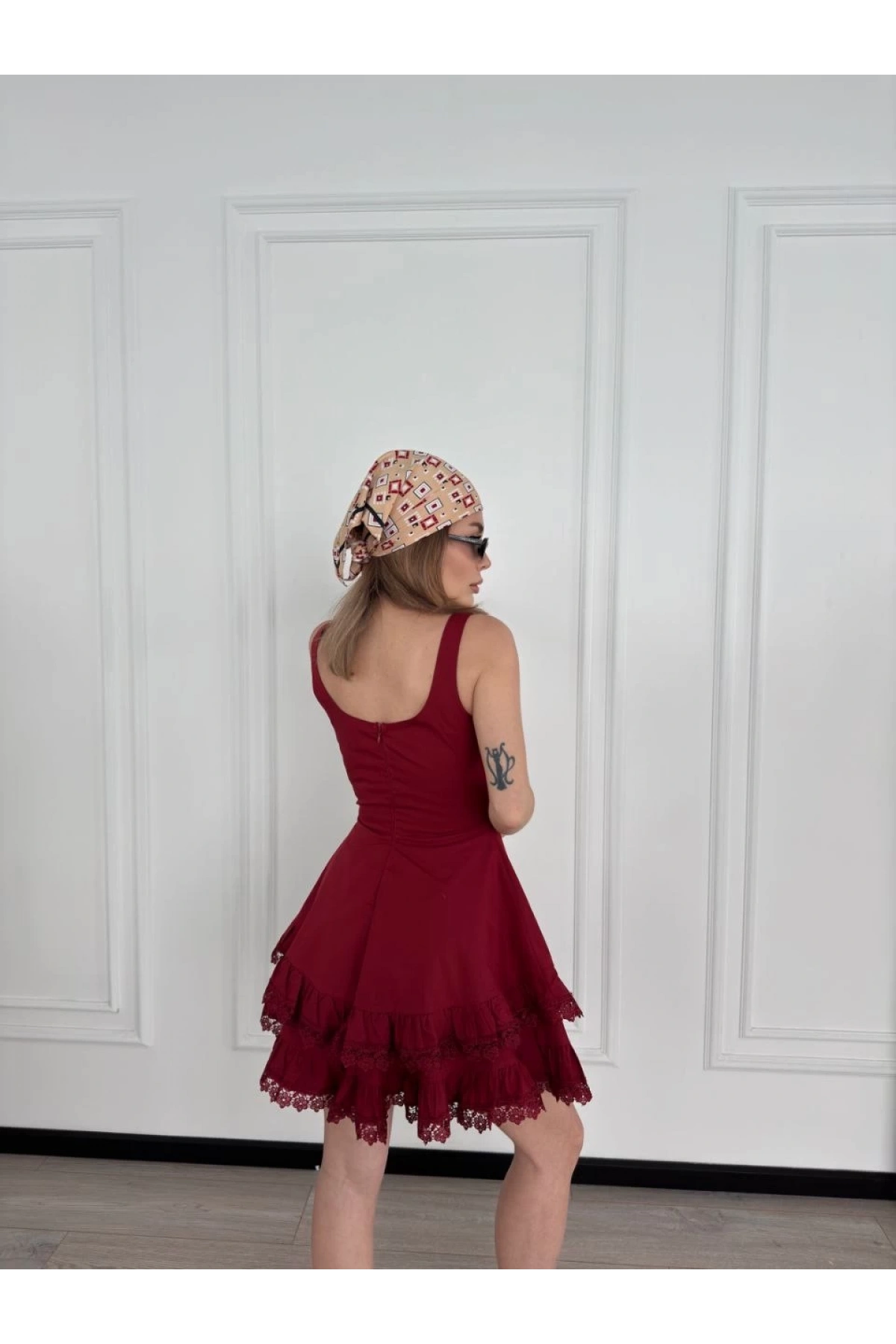 Mini Askılı Elbise - Bordo