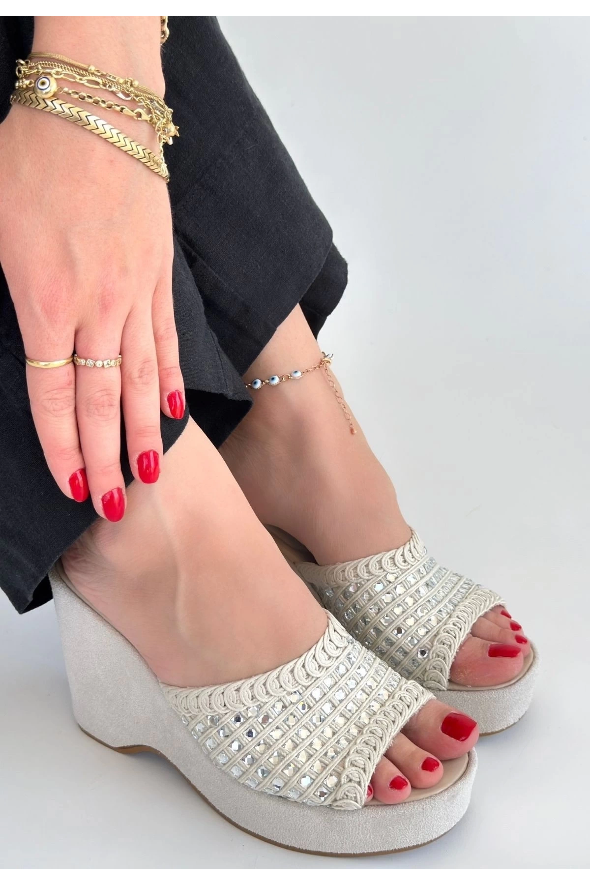 Moka Bej Triko Dolgu Topuk Terlik