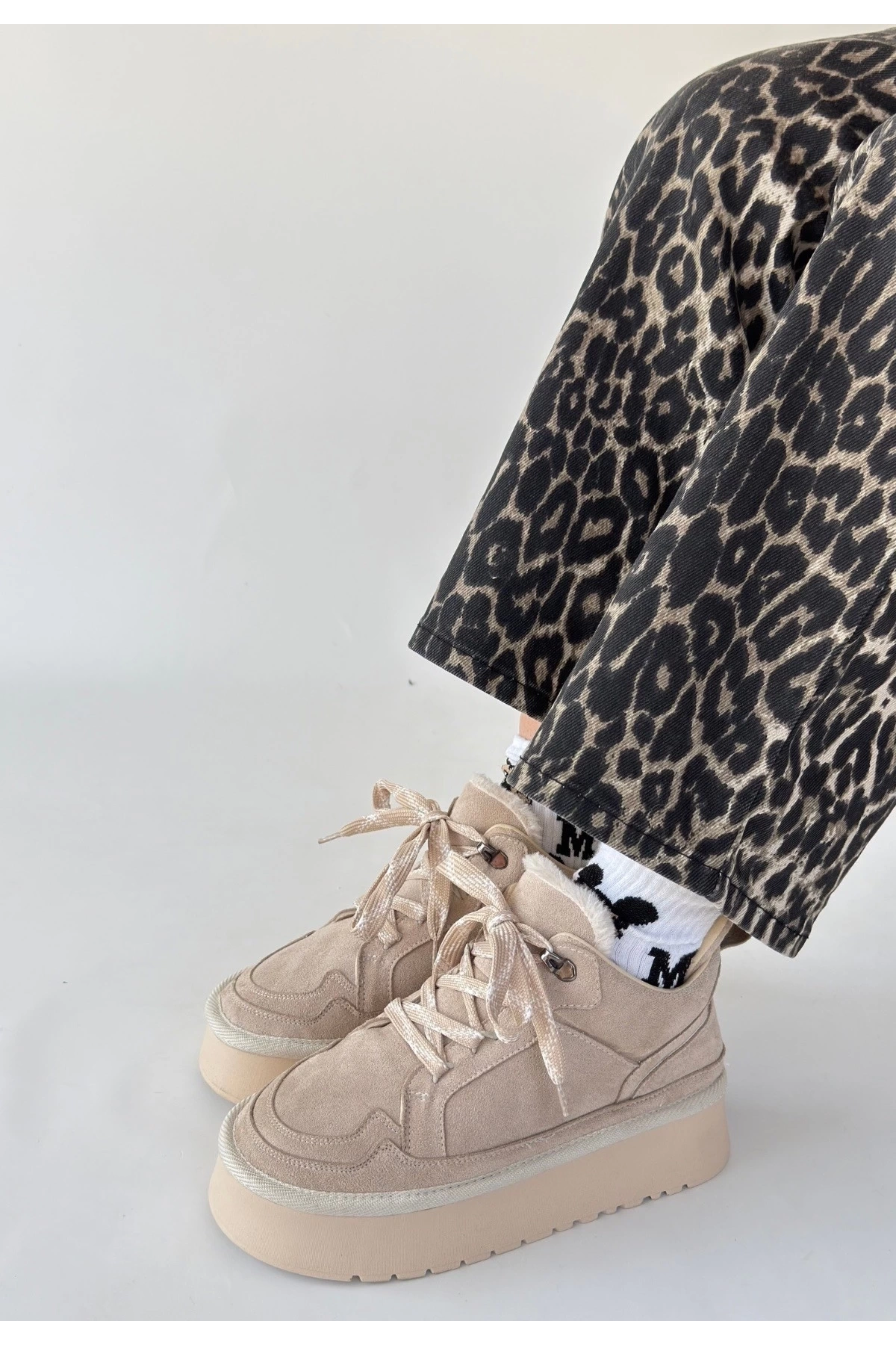 Muden Bej Süet Bağcıklı Bot