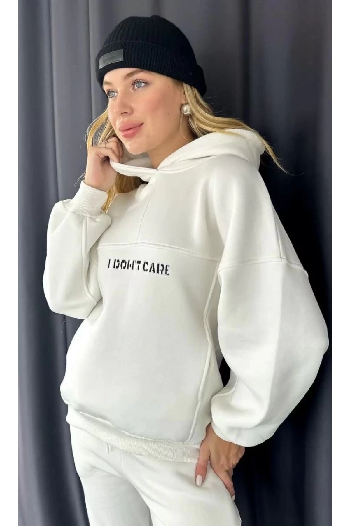 Nakış İşlemeli Üç İplik Sweat Takım- Beyaz