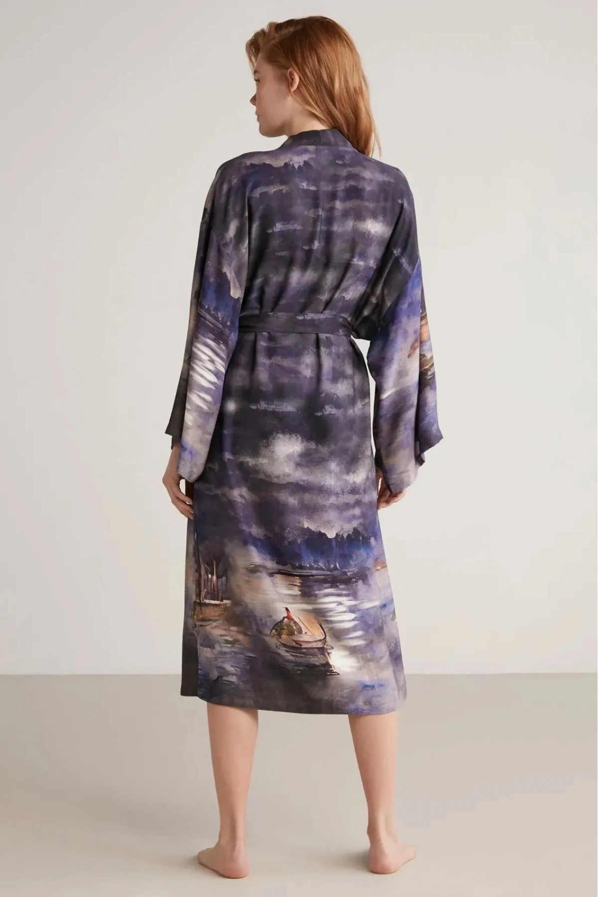 Nautıca W603 Kadın Baskılı Uzun Gecelik ve Sabahlık Takımı