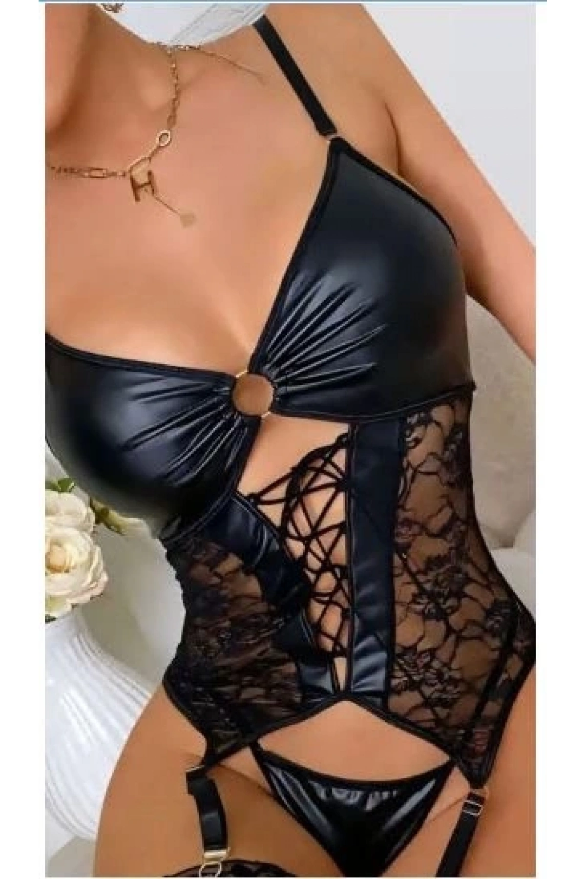 Nightlight 3764 Dantel Detay Deri Jartiyer Takım