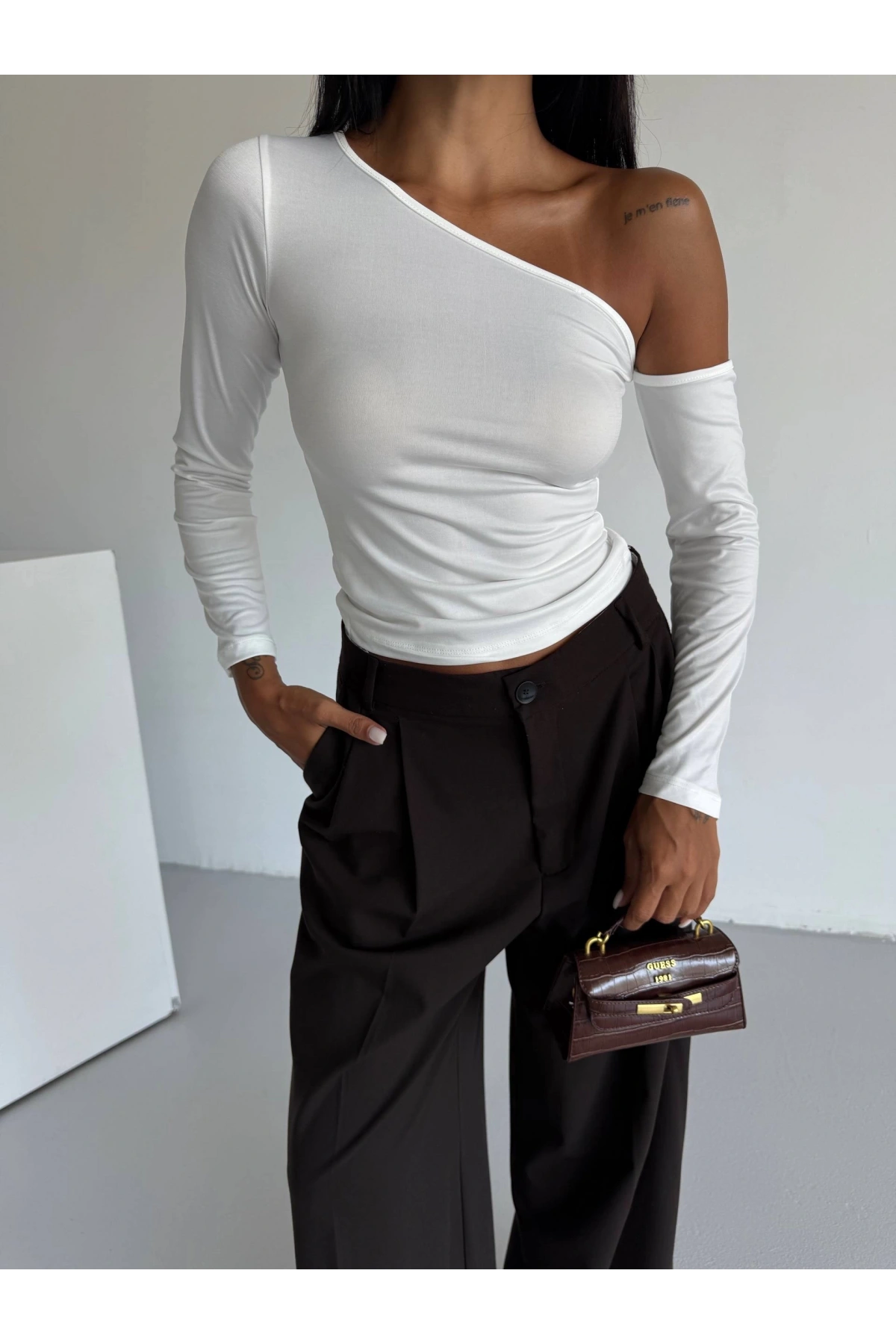 Omuz detaylı kollu bluz beyaz f2336