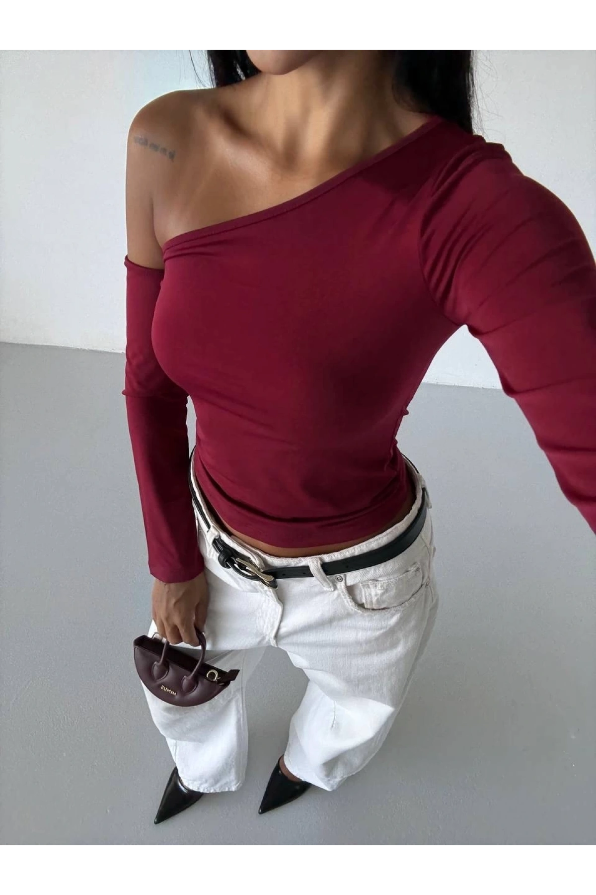 Omuz detaylı kollu bluz bordo f2336