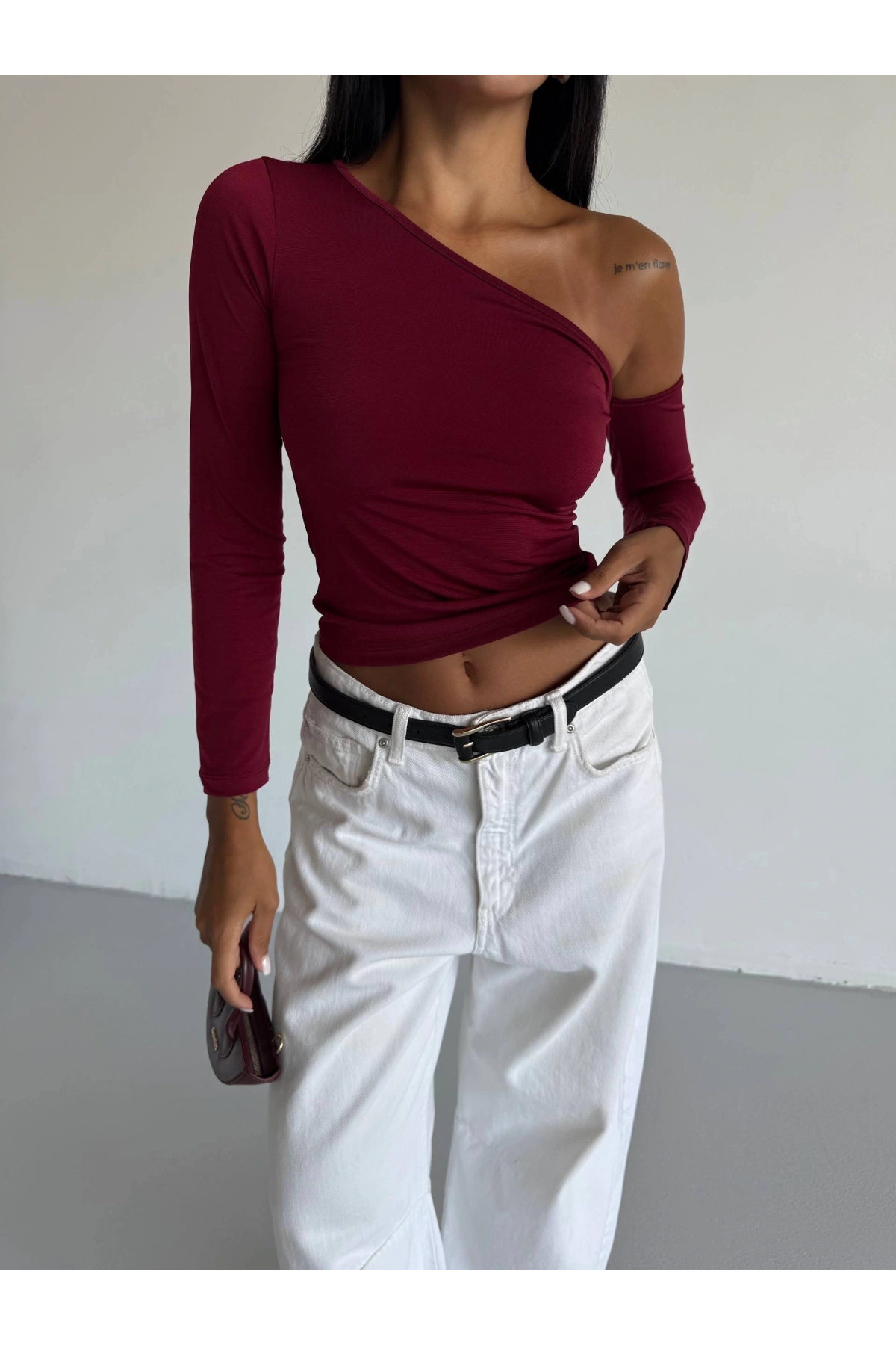 Omuz detaylı kollu bluz bordo f2336