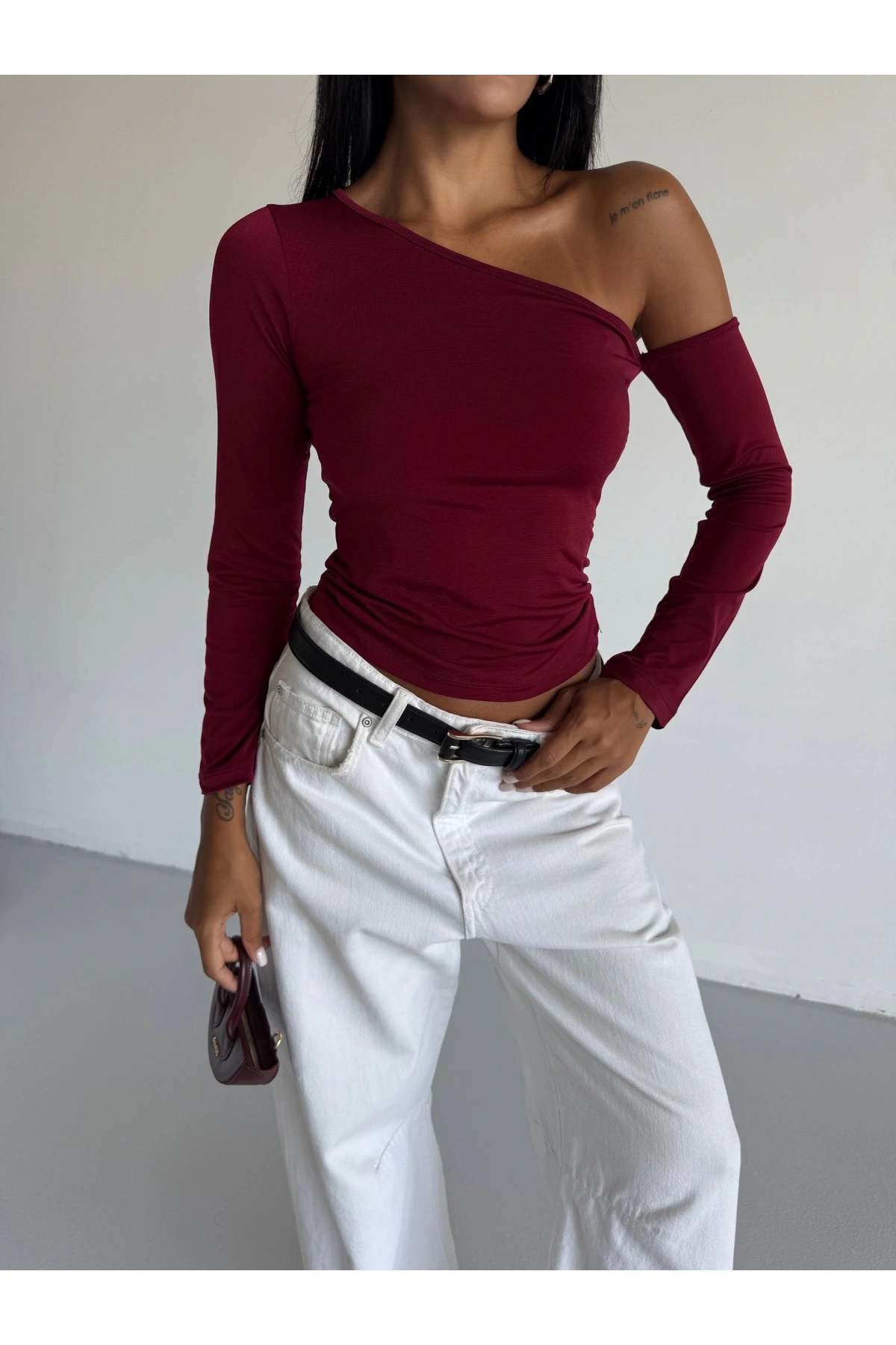 Omuz detaylı kollu bluz bordo f2336