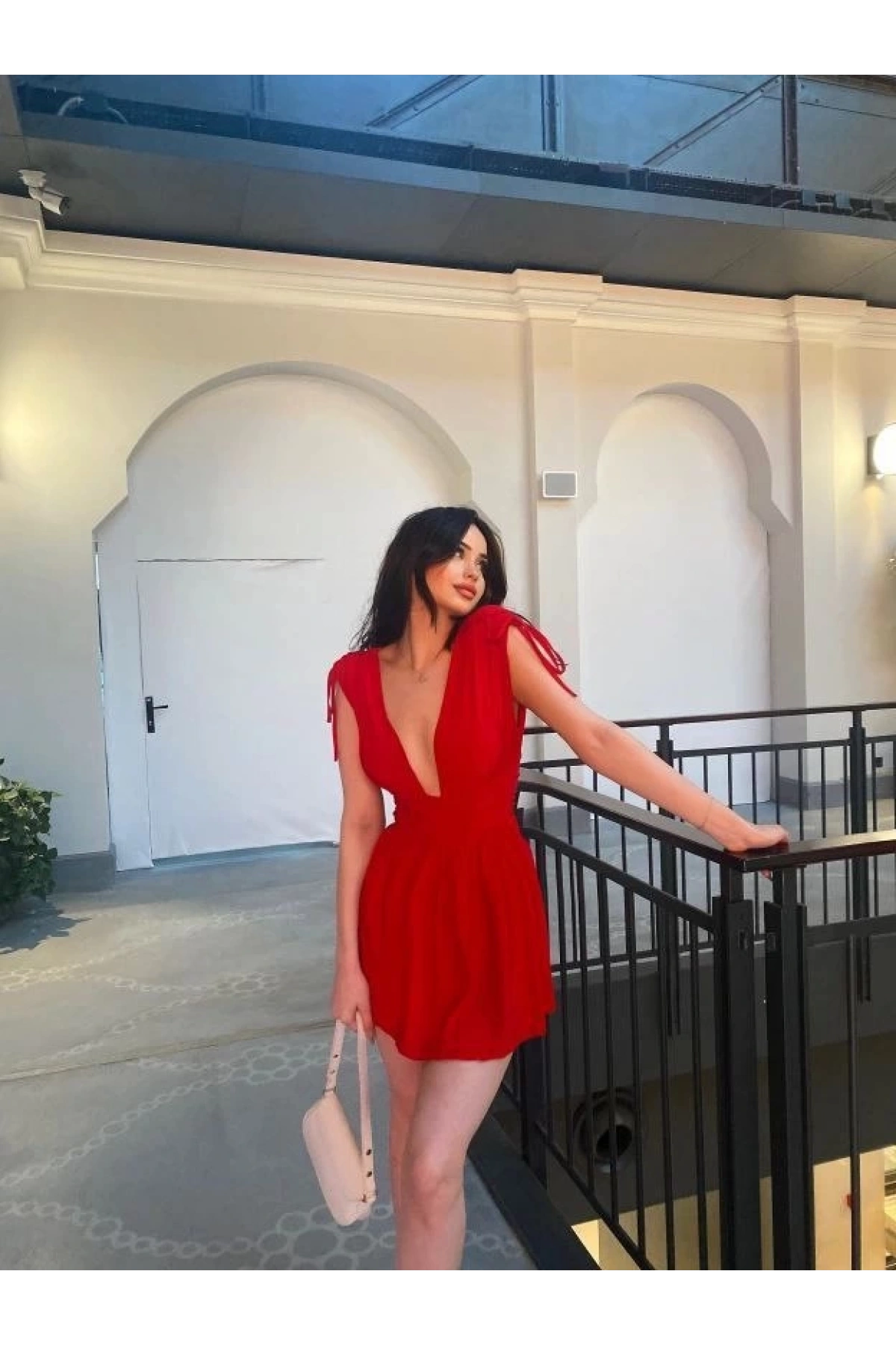 Omuzu ip Askılı Şortlu Elbise - Kırmızı