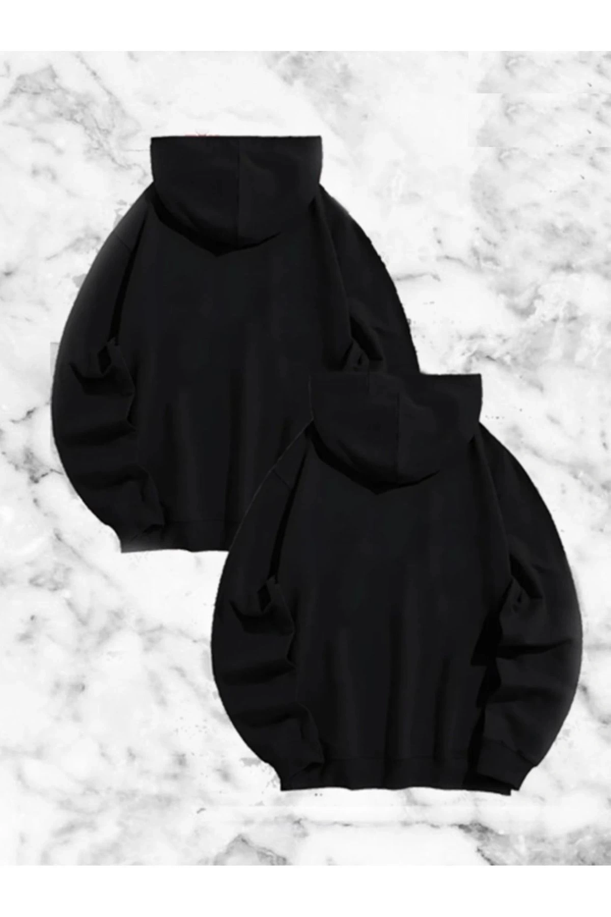 Örümcek Baskılı Sevgili Çift Kombini Kapüşonlu Sweatshirt & Hodie - Siyah