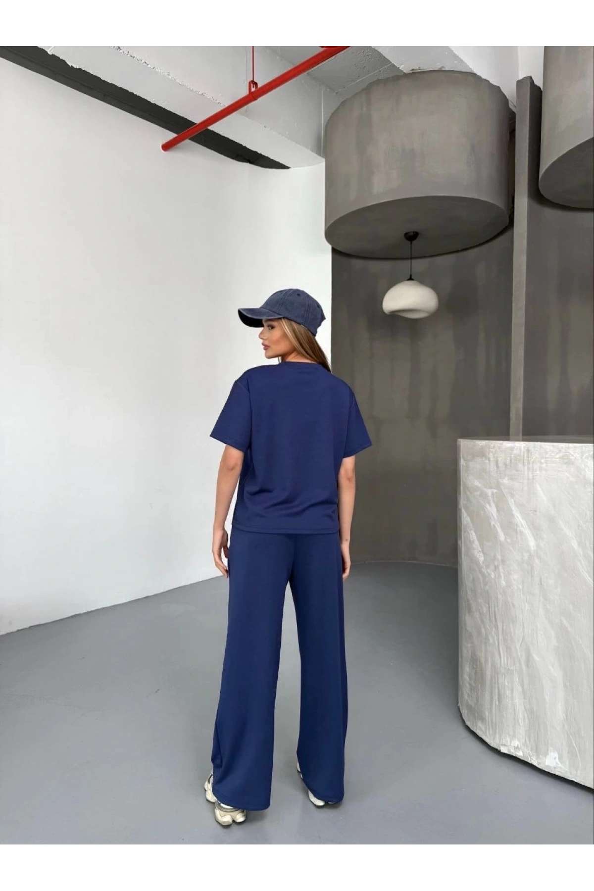 Osy Modal Yumuşak Dokulu Kumaş Kısa Kollu Bluz Rahat Pantalon ikili Takım- Lacivert