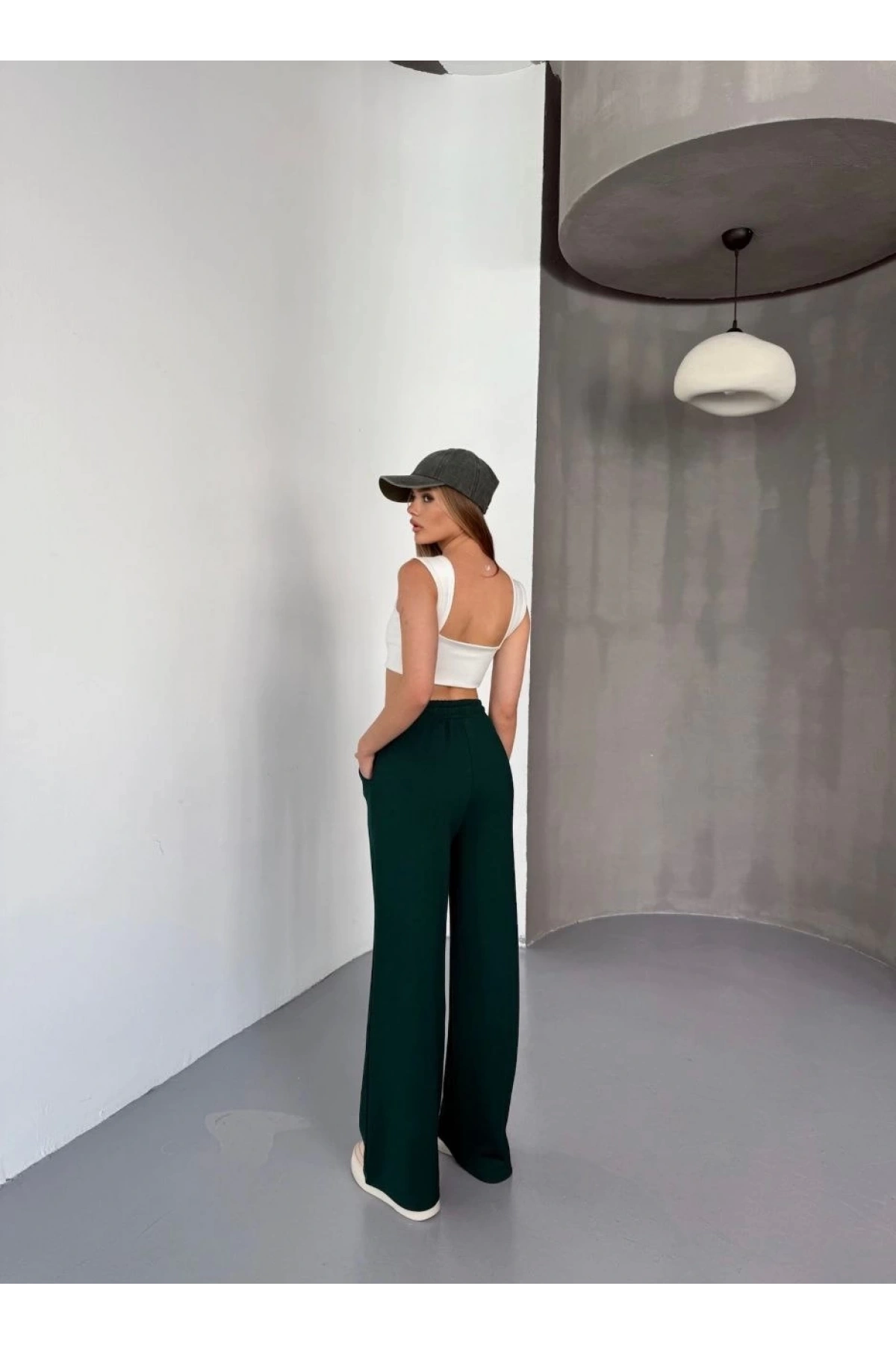 Osy Modal Yumuşak Dokulu Kumaş Nakış işlemeli Rahat Bol Paça Eşofman Pantalon - Yeşil