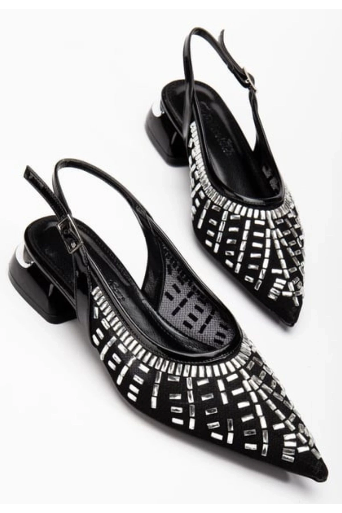 Piyar Siyah Taşlı Topuklu Ayakkabı