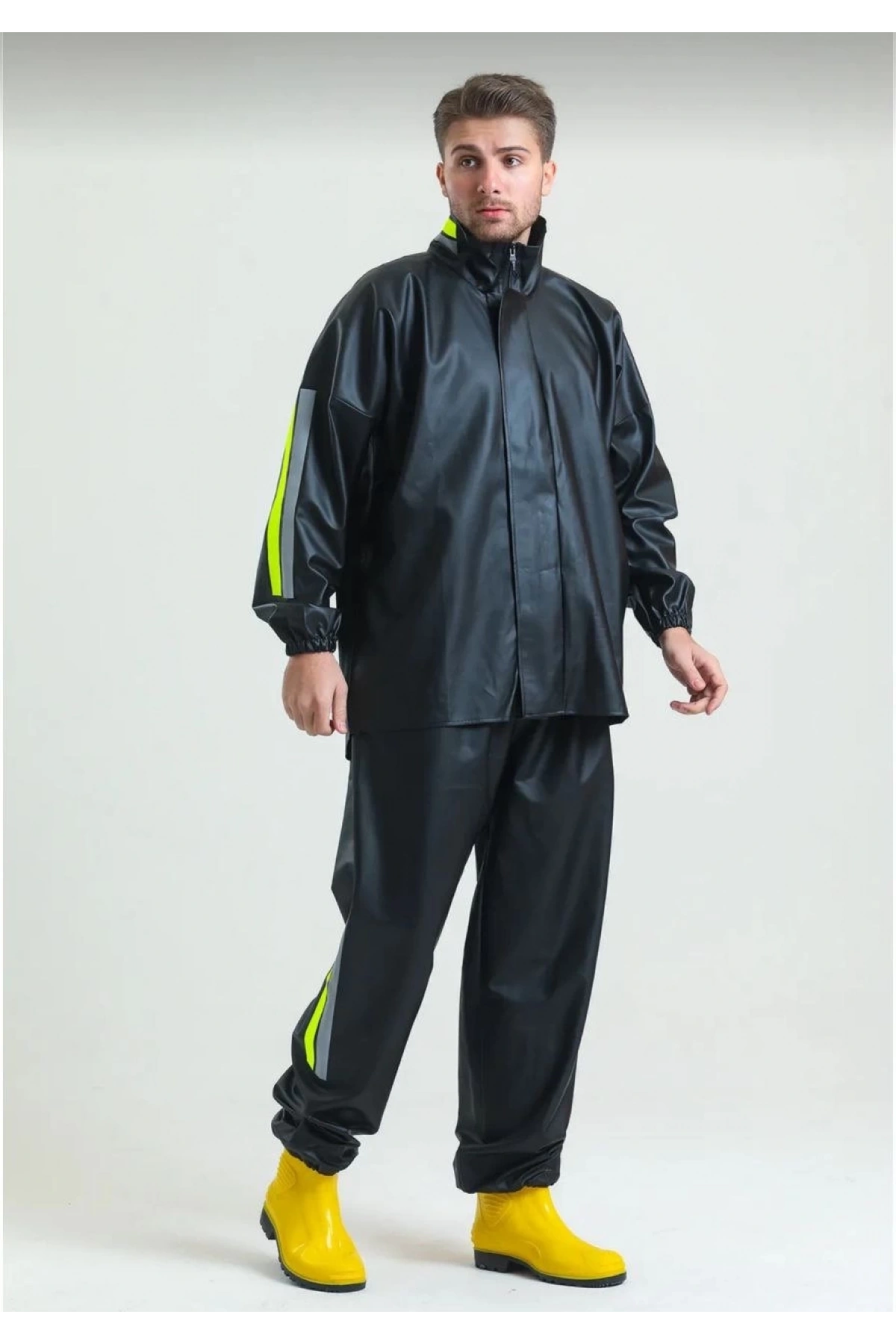 Premium Motorcu Kurye Yağmurluk Takım Su Geçirmez PVC Kumaş Reflektörlü TÜBİTAK Onaylı - Siyah