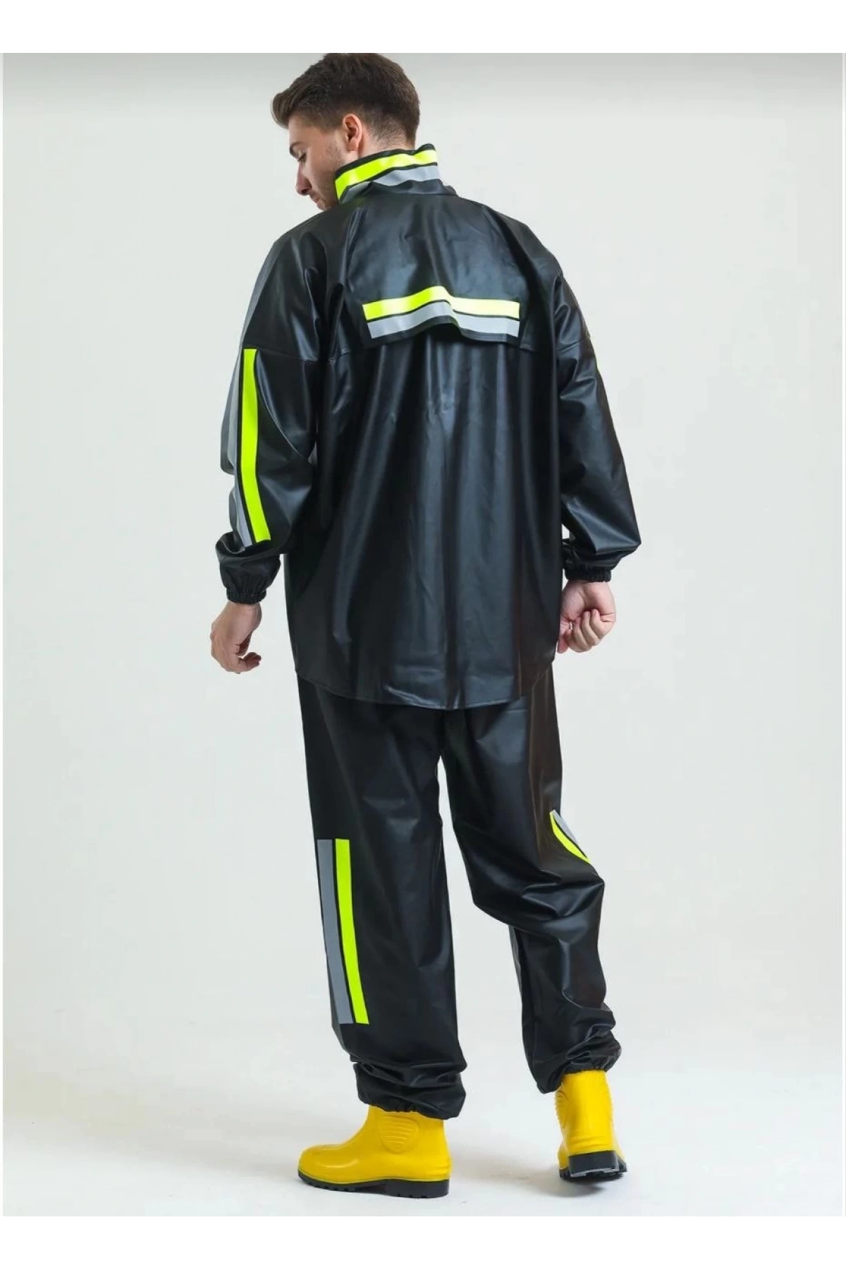 Premium Motorcu Kurye Yağmurluk Takım Su Geçirmez PVC Kumaş Reflektörlü TÜBİTAK Onaylı - Siyah