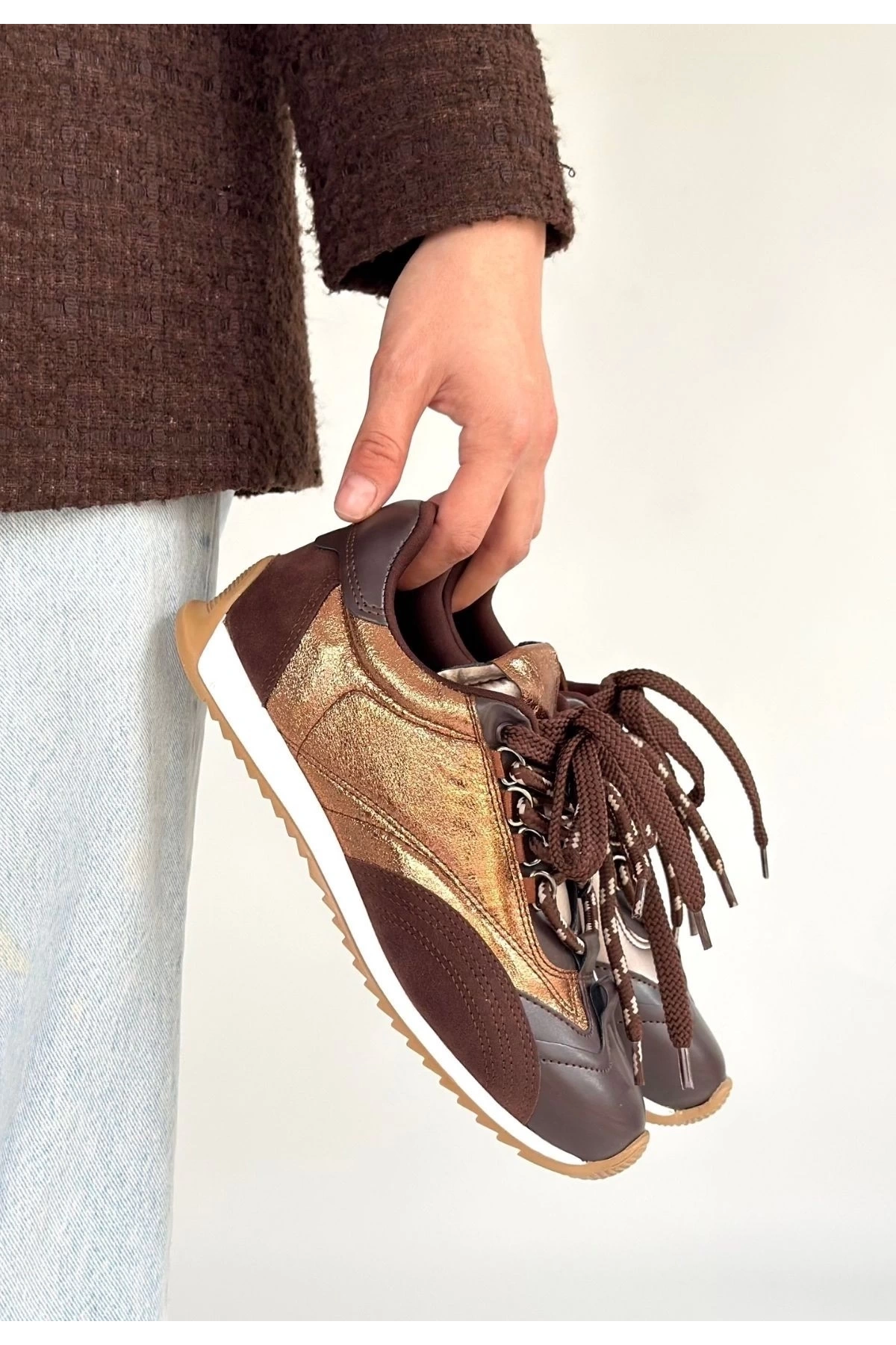 Ranu Kahverengi Cilt Paraşüt Detaylı Bağcıklı Spor Ayakkabı