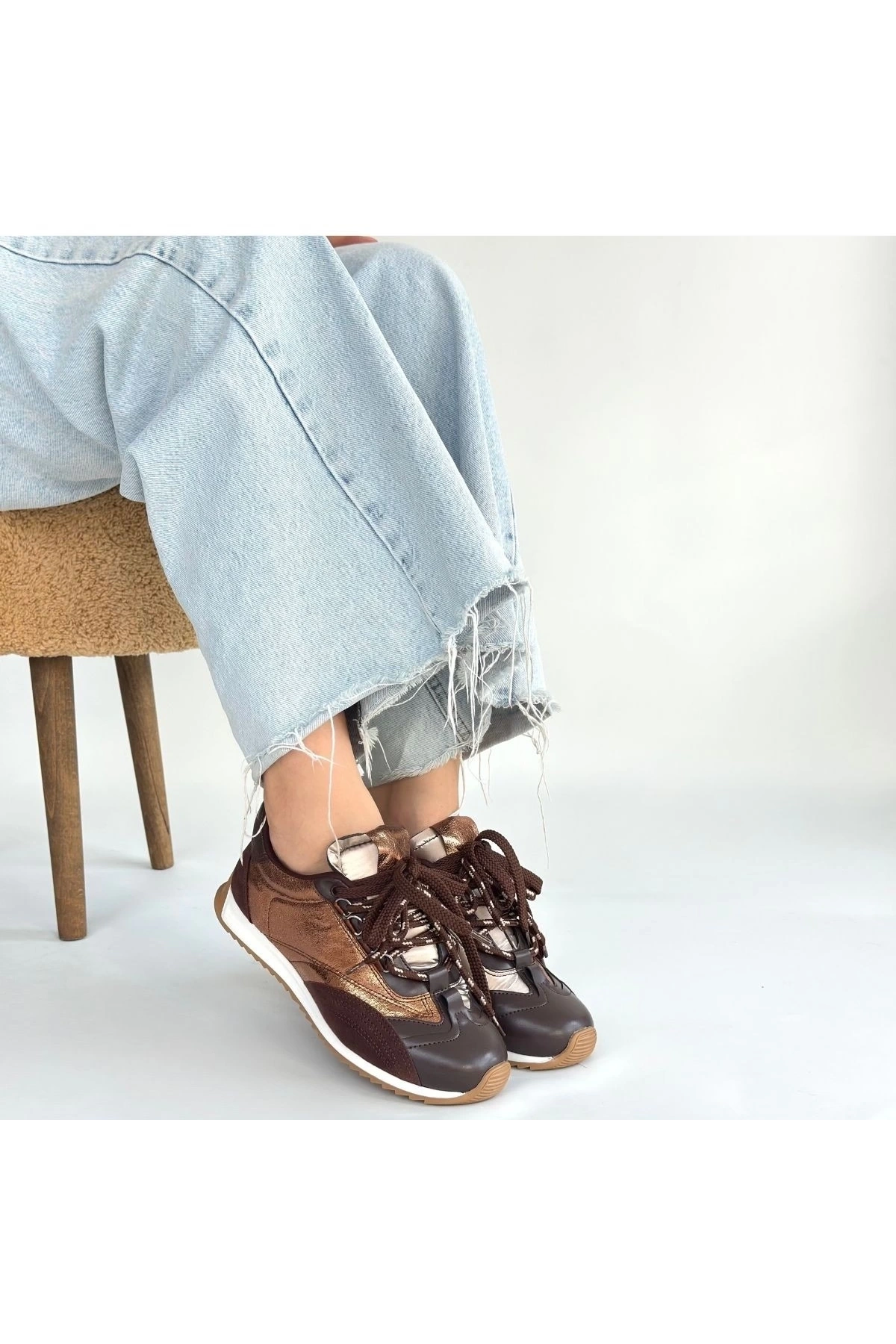 Ranu Kahverengi Cilt Paraşüt Detaylı Bağcıklı Spor Ayakkabı