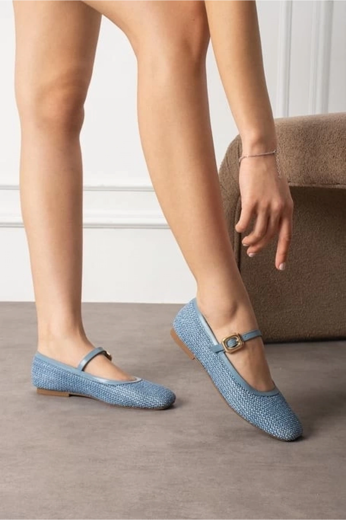 Rives Mavi Cilt Hasır Dokumalı Babet Ayakkabı