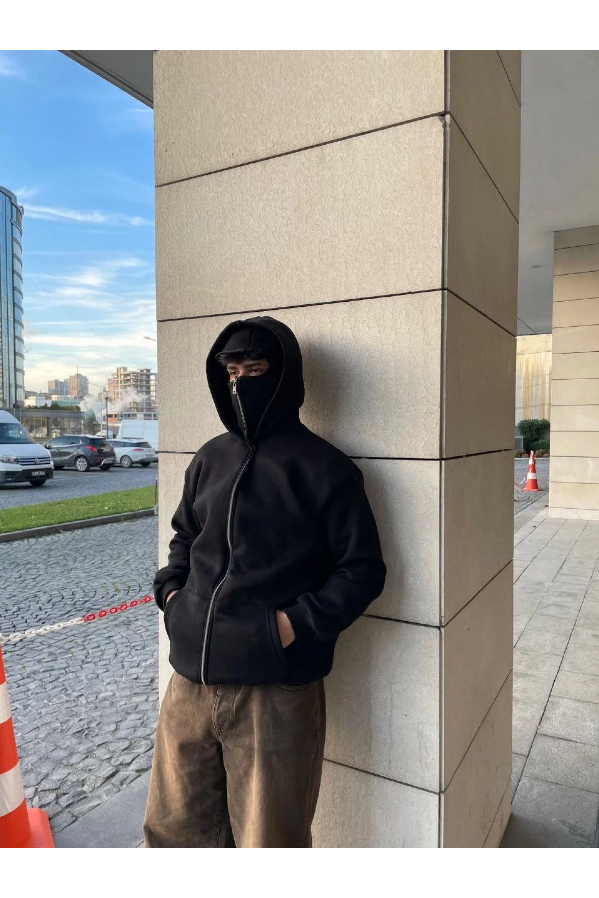 Ninja Çift Kapüşonlu Full Fermuarlı Hoodie - Siyah