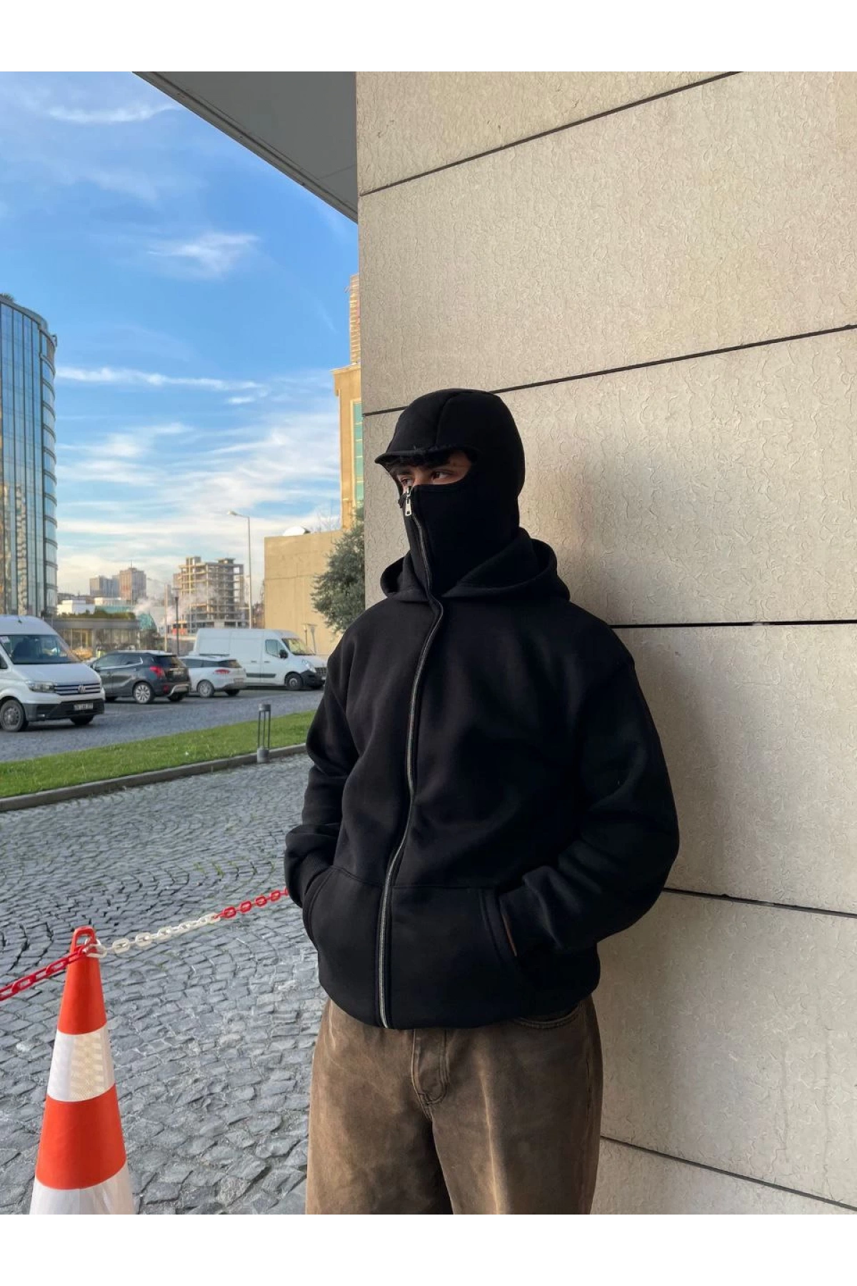 Ninja Çift Kapüşonlu Full Fermuarlı Hoodie - Siyah