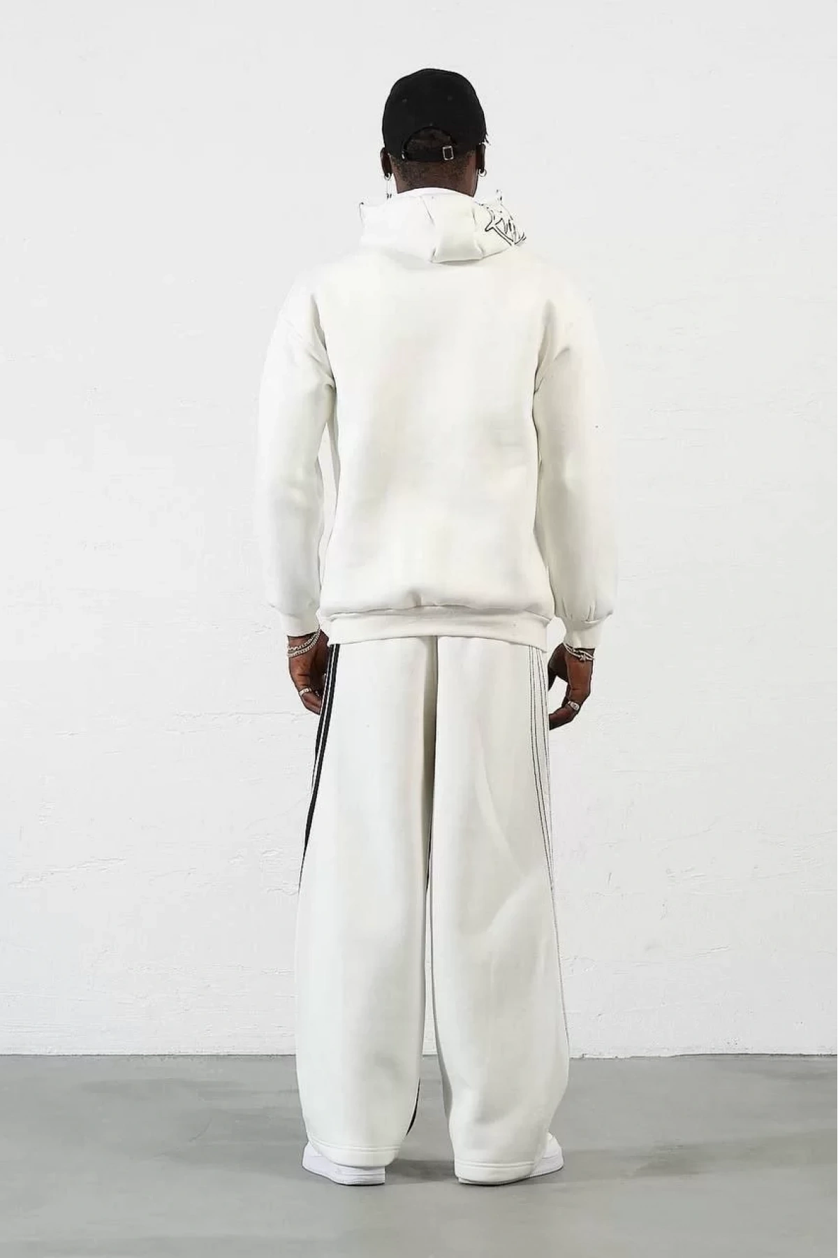 Ninja Çift Kapüşonlu Full Fermuarlı Nakışlı Hoodie- Beyaz