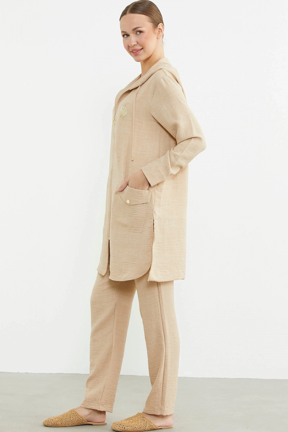 Sementa 76473 Büyük Beden Keten Görünümlü Üçlü Takım