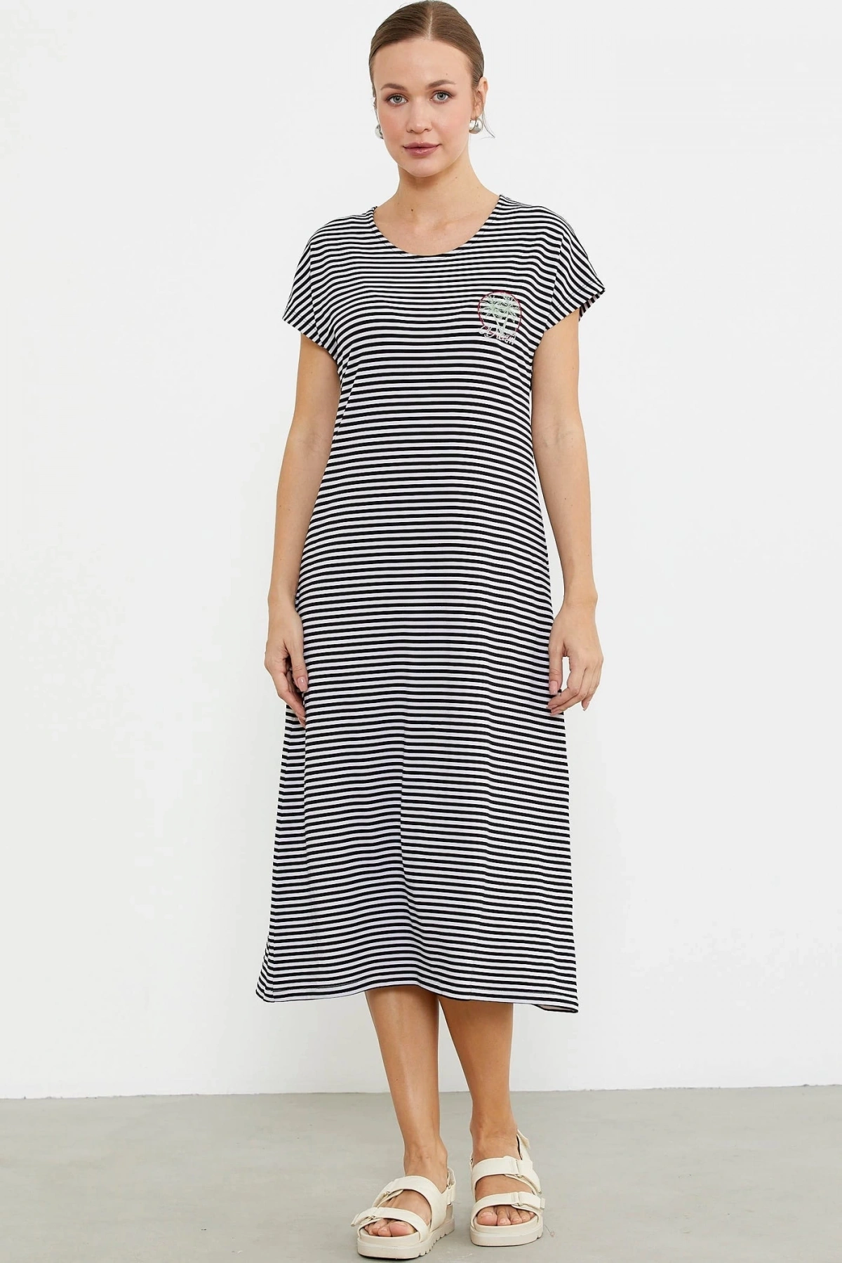 Sementa 77489 Nakış Detaylı Marine Penye Elbise