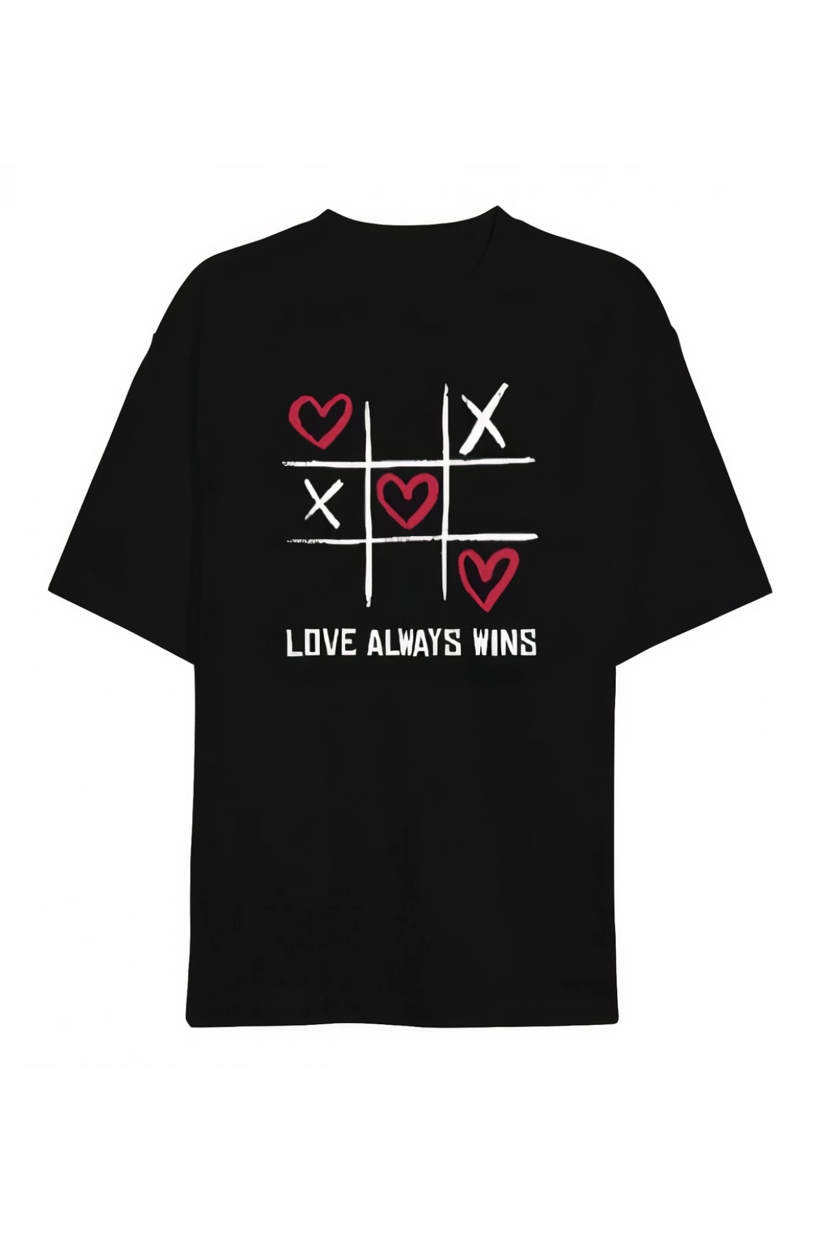 Sevgililer Günü İçin Özel Tasarım Love Always Wıns Baskılı T-shirt - Siyah
