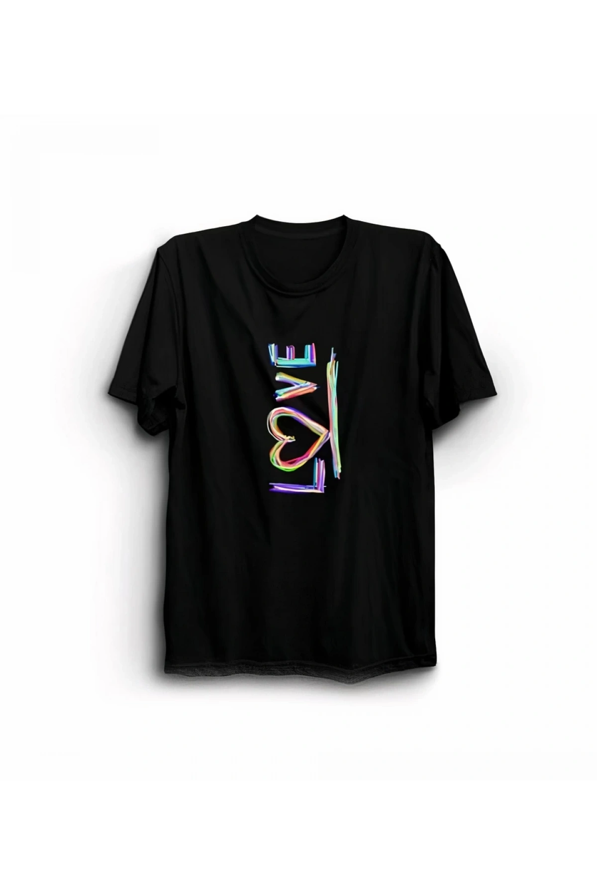 Sevgililer Günü İçin Özel Tasarım Love Baskılı T-shirt - Siyah