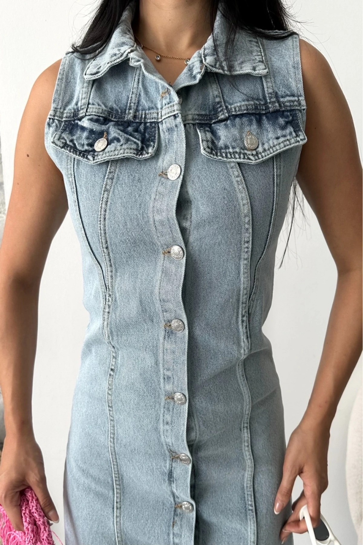 Sıfır kol kar yıkama tunik ceket mavi d2520