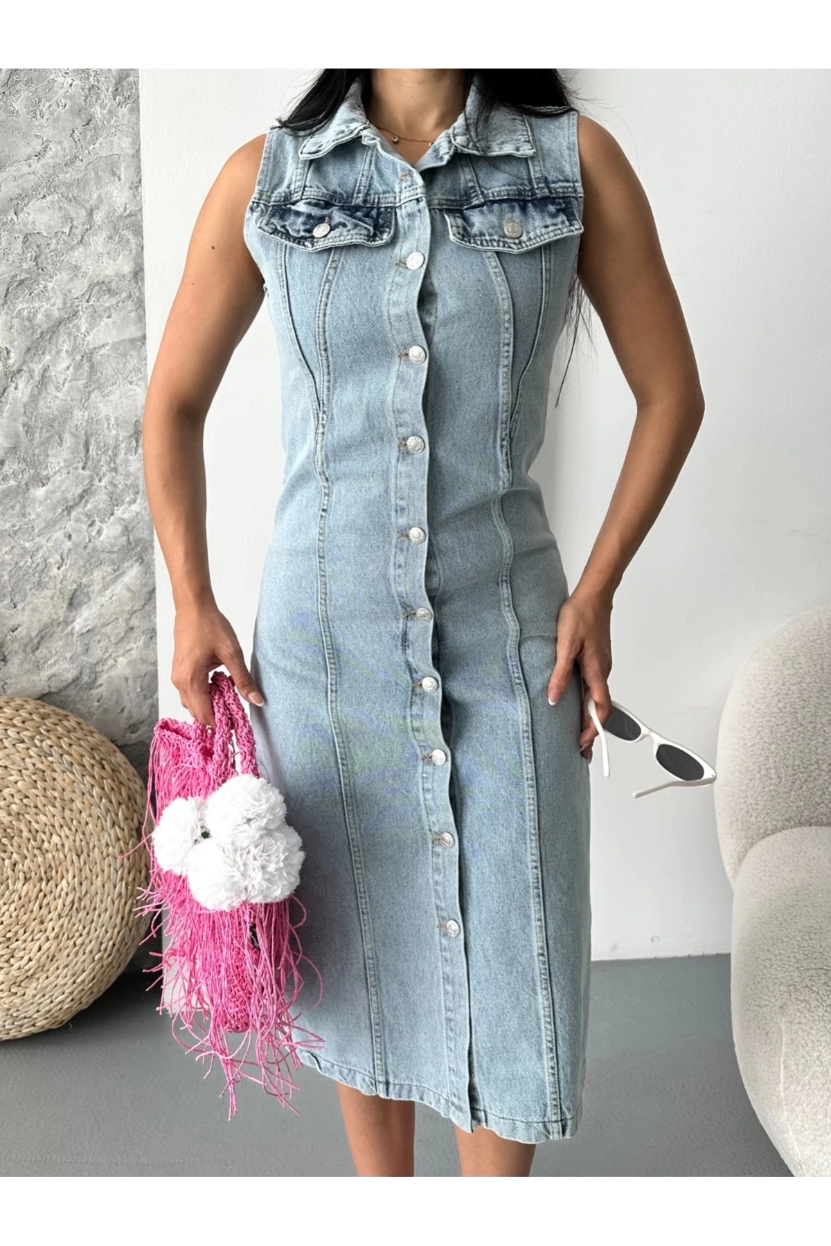 Sıfır kol kar yıkama tunik ceket mavi d2520