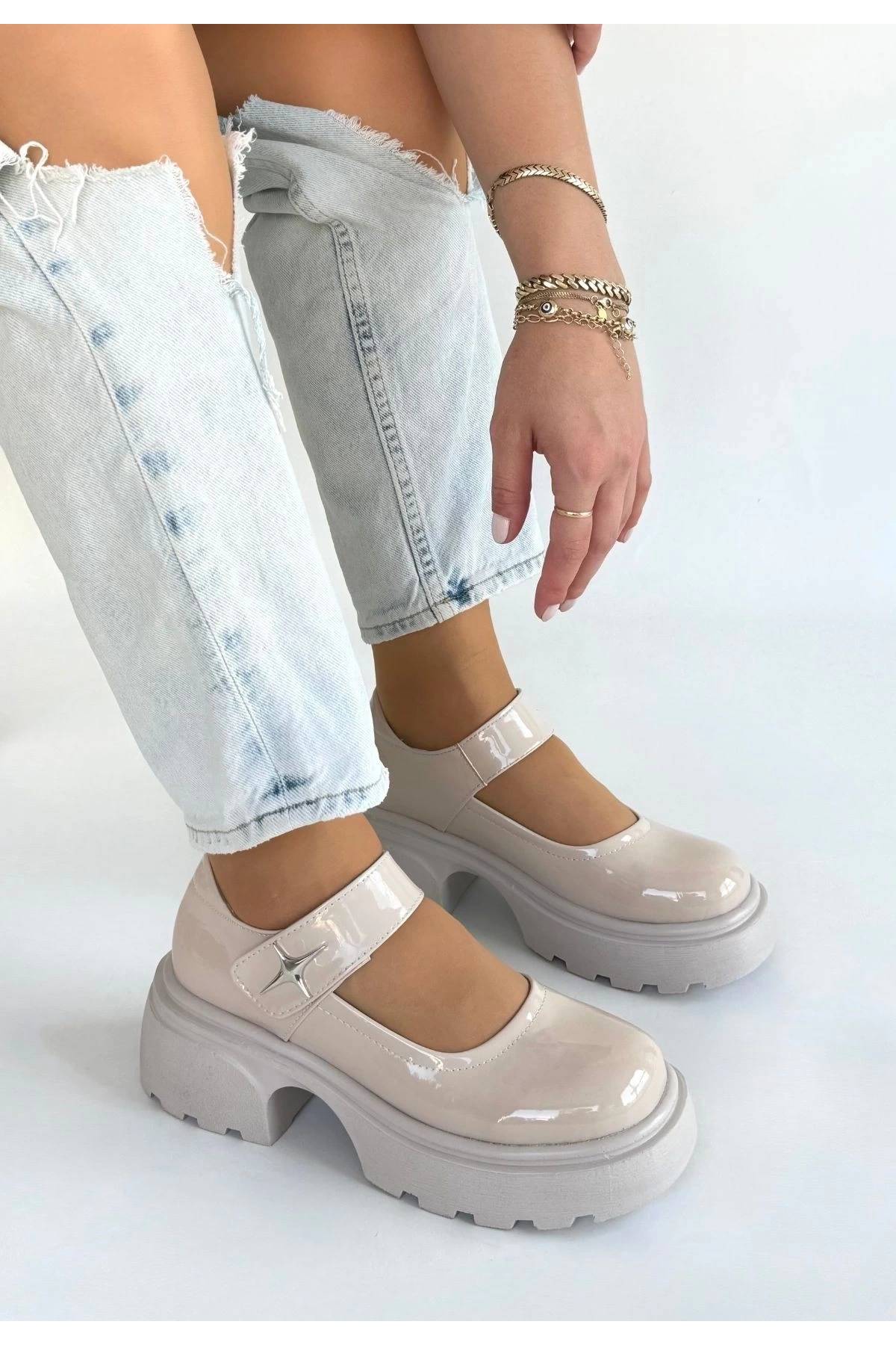 Siyat Bej Rugan Dolgu Topuk Oxford Ayakkabı