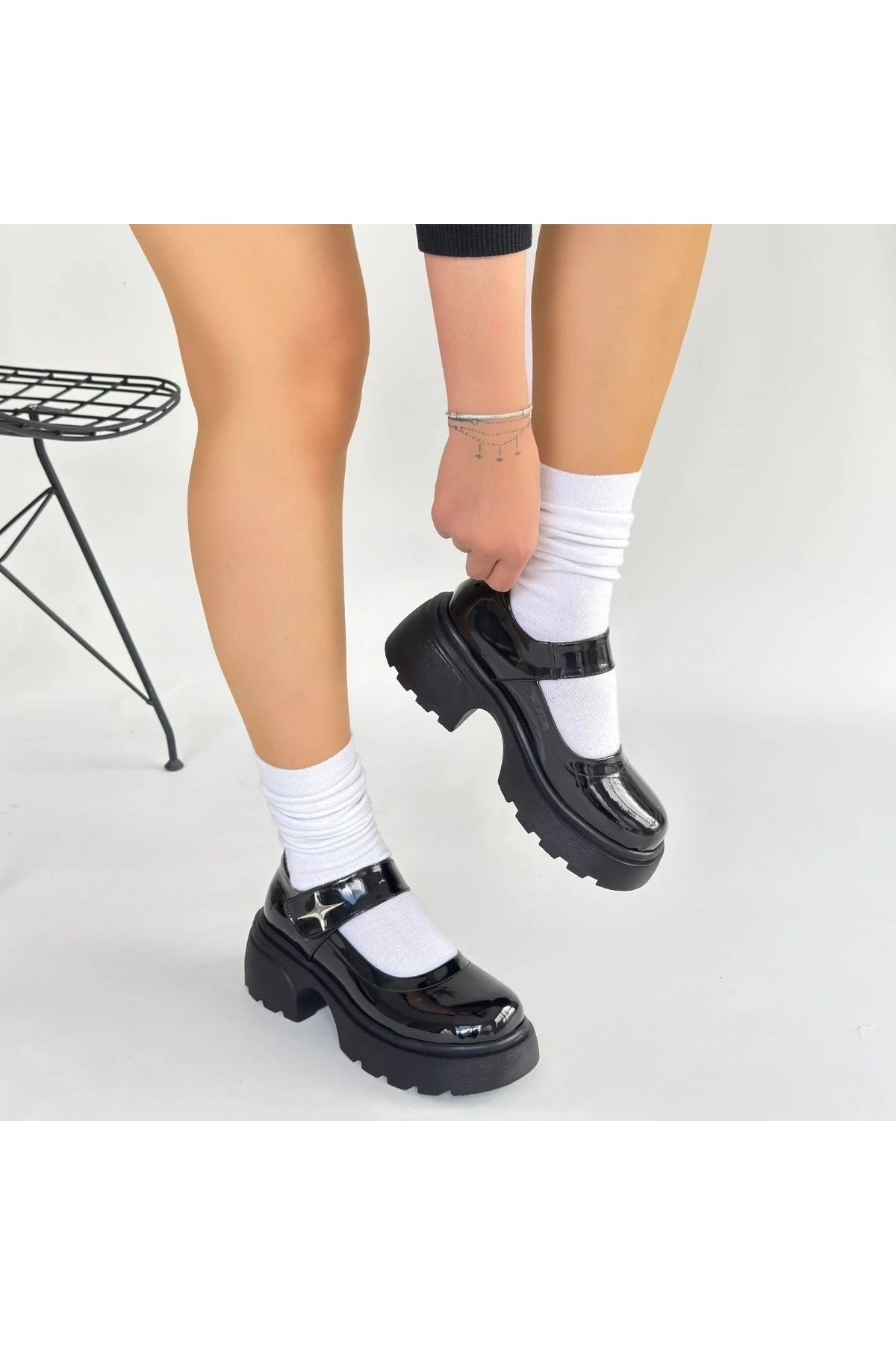 Siyat Siyah Rugan Dolgu Topuk Oxford Ayakkabı