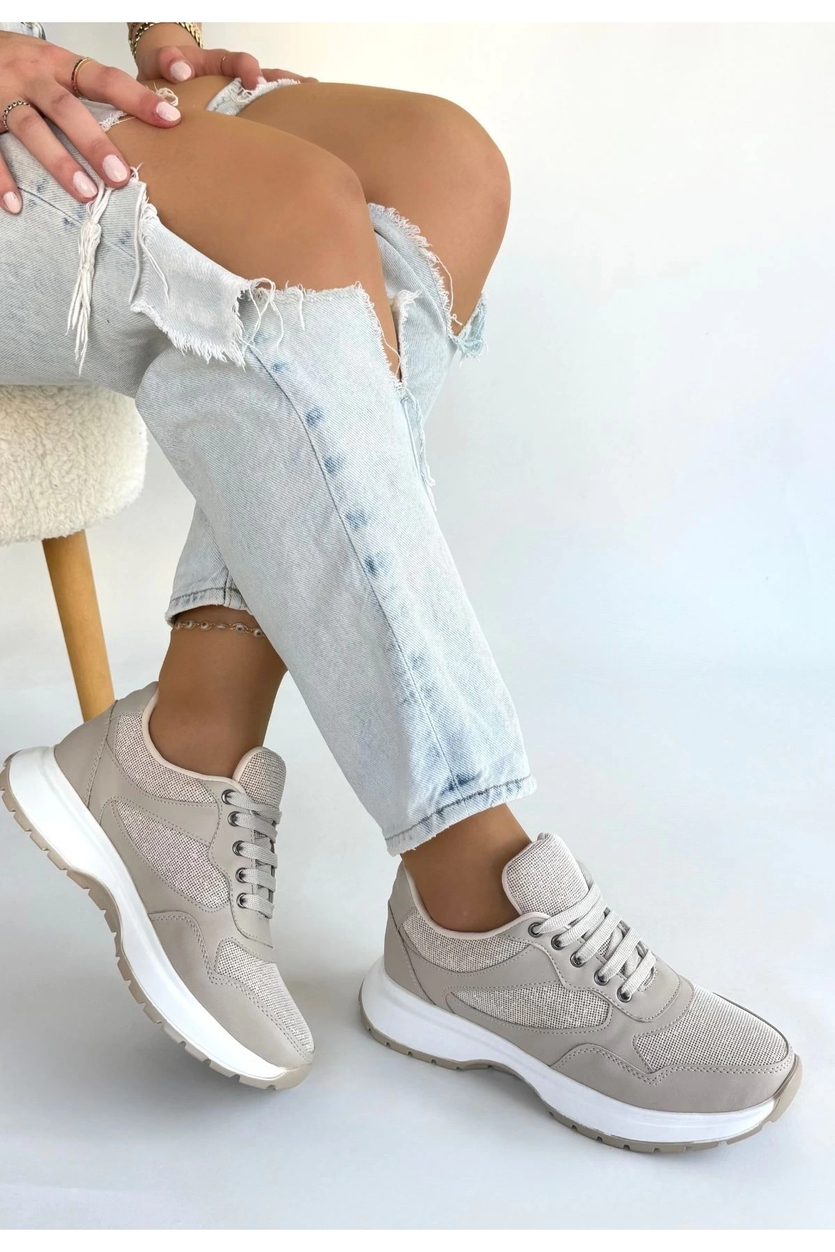 Slar Bej Cilt Bağcıklı Spor Ayakkabı