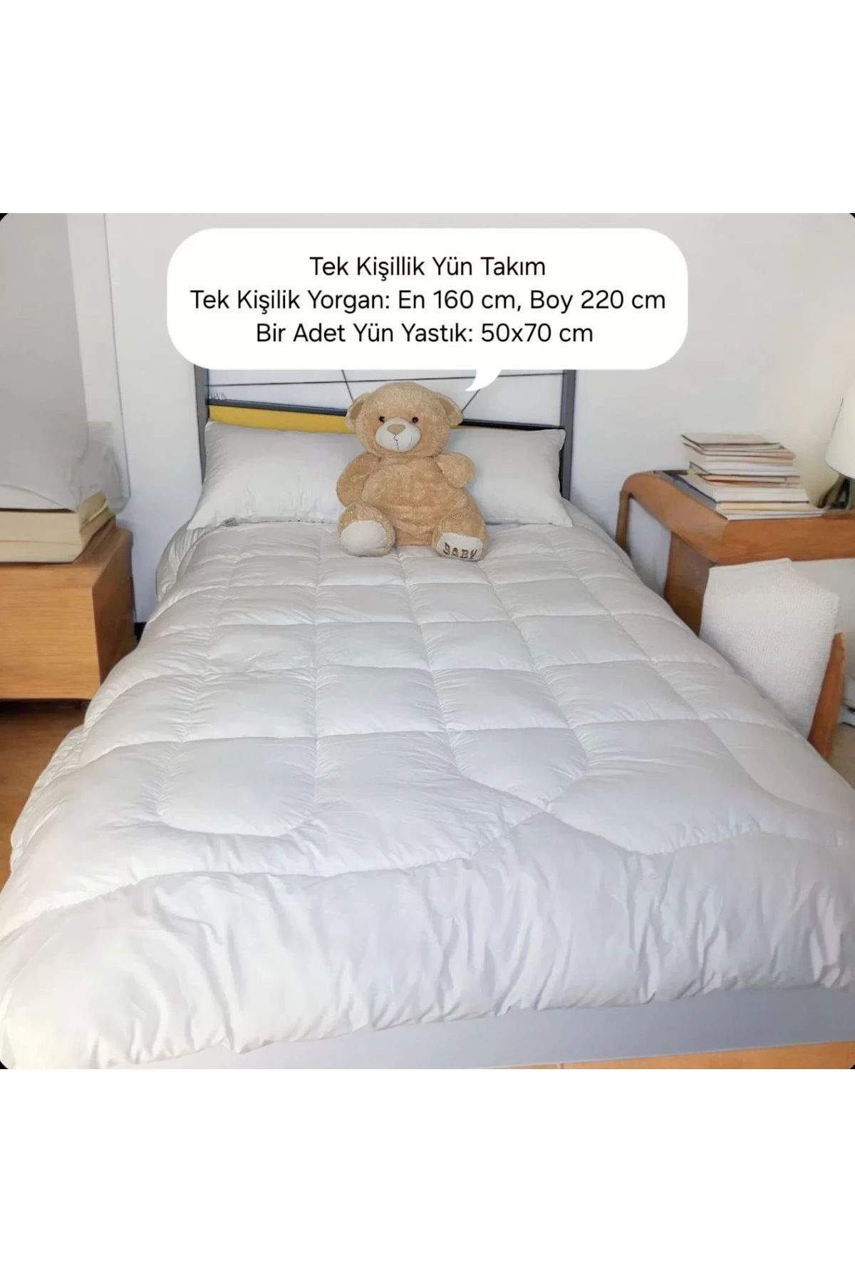 Tek Kişilik Doğal Yün Yorgan ve Yastık Takımı - Beyaz