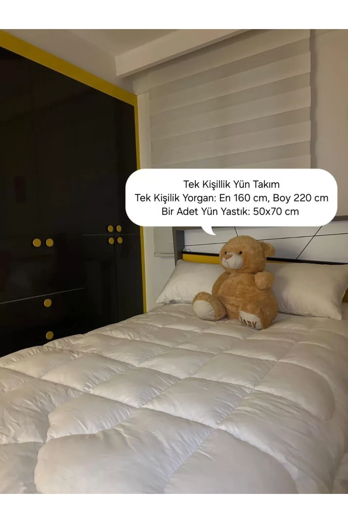 Tek Kişilik Doğal Yün Yorgan ve Yastık Takımı - Beyaz