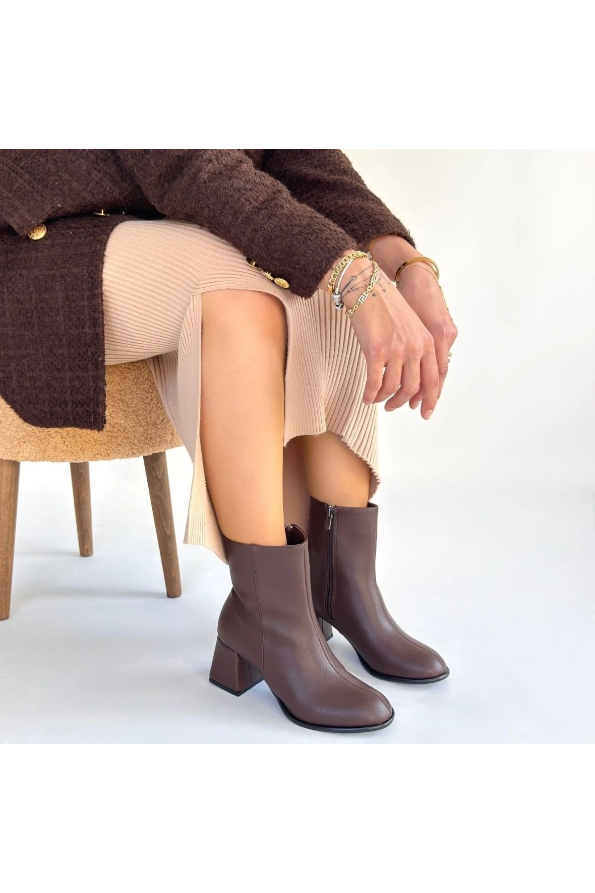 Tendy Kahverengi Cilt Topuklu Bot