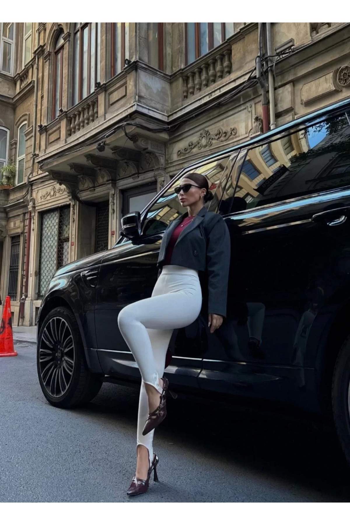 Toparlayıcı füzo tayt Likralı Ayak Detaylı - Beyaz